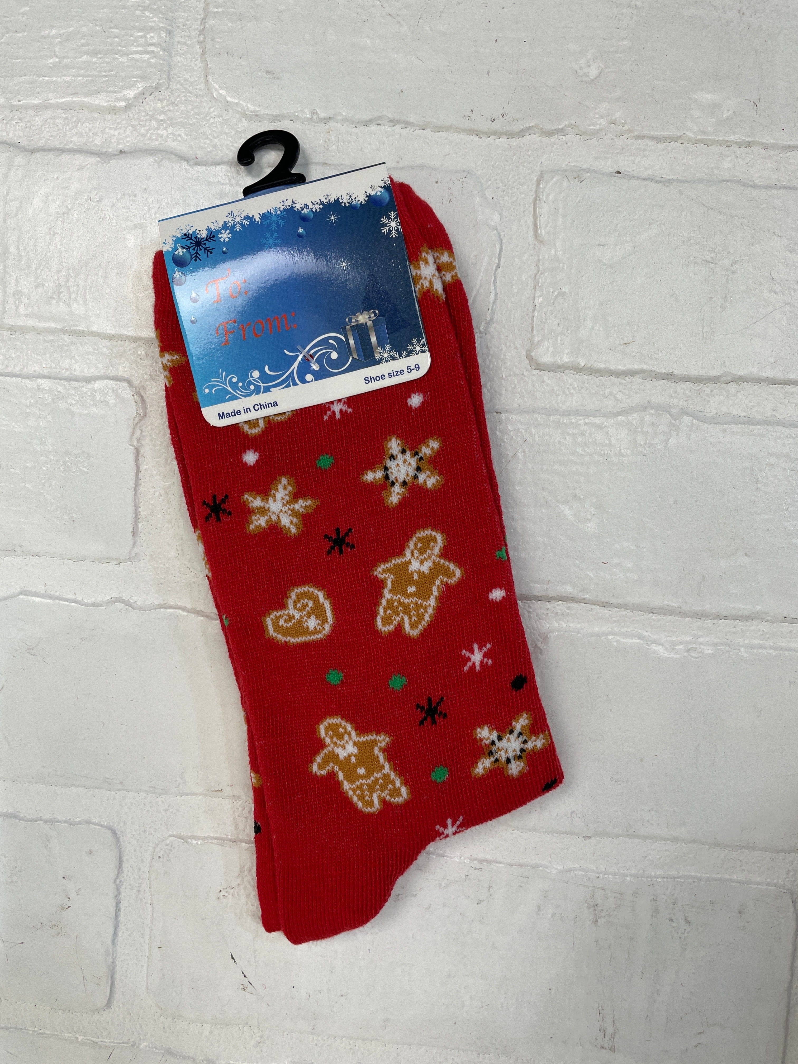 Gingerbread Holiday Red Socks
