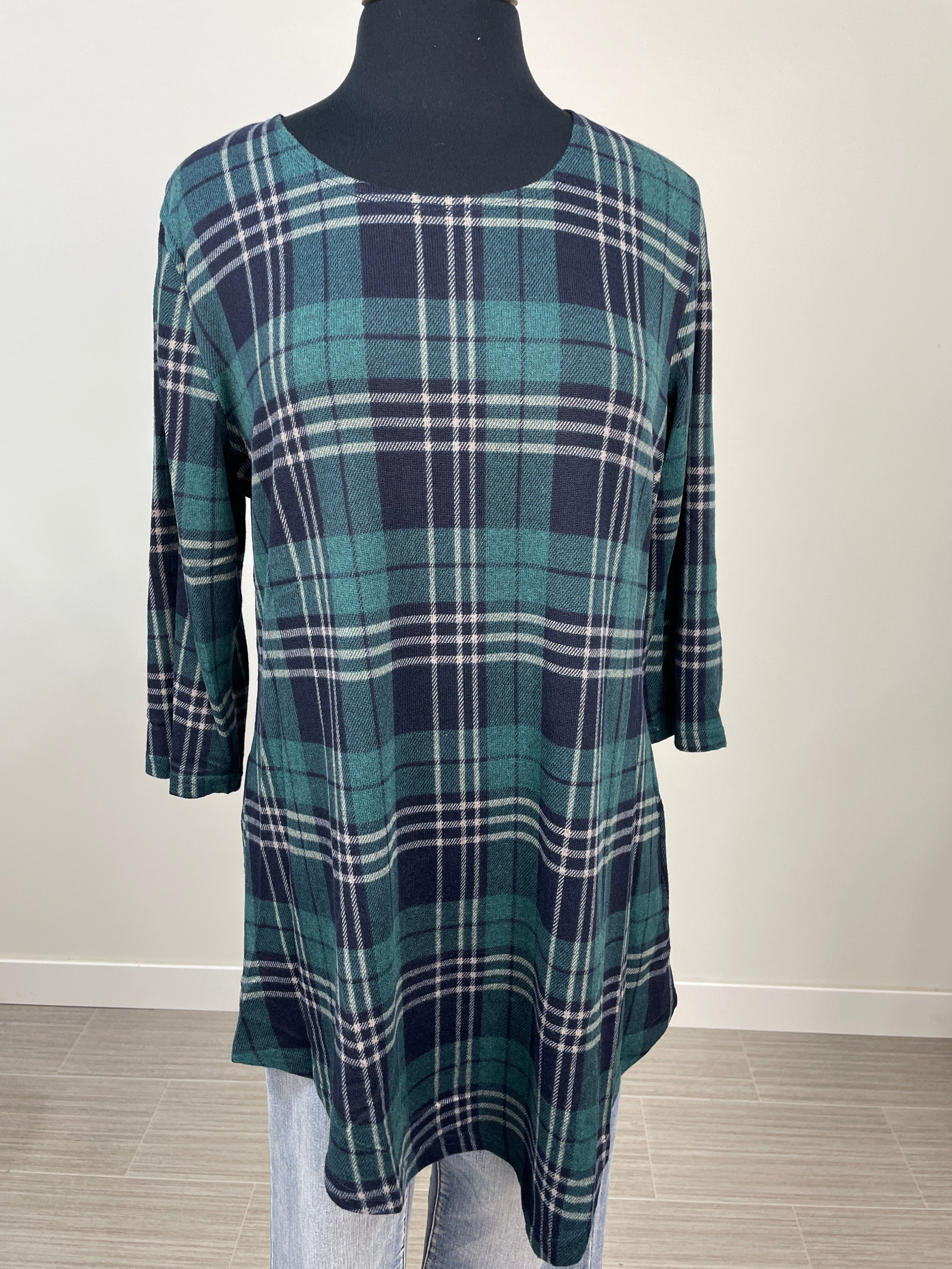 Green & Black Plaid Triangle Bottom Top