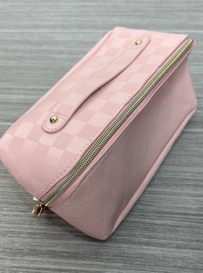 Pink Checkered Cosmetic Bag