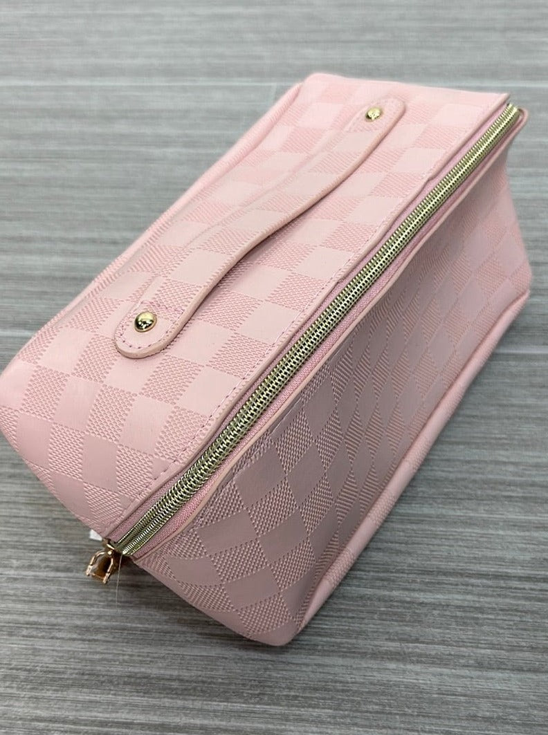 Pink Checkered Cosmetic Bag