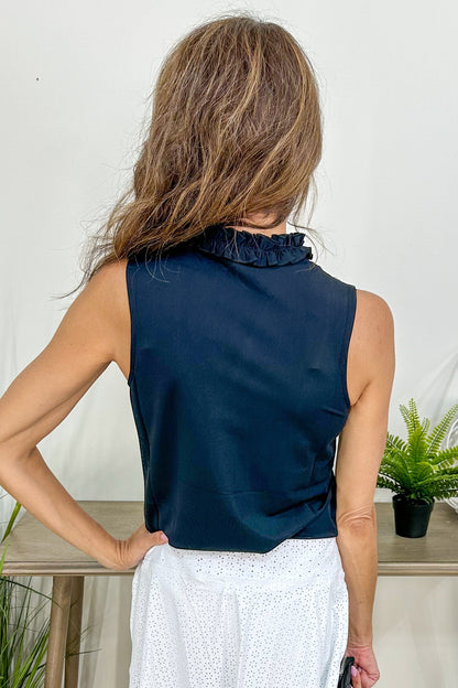 Black Nadia Sleeveless Ruffle Top