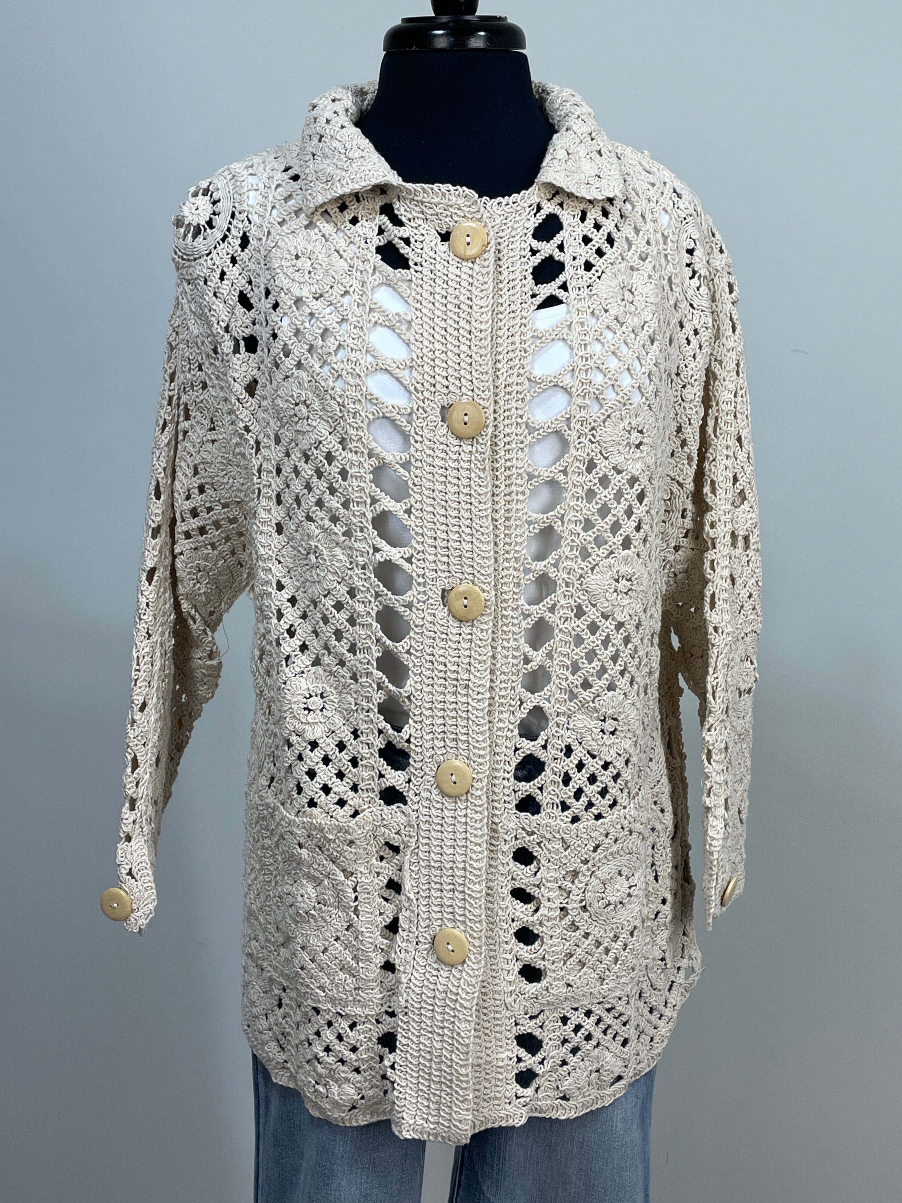 Beige Crochet Blazer OS