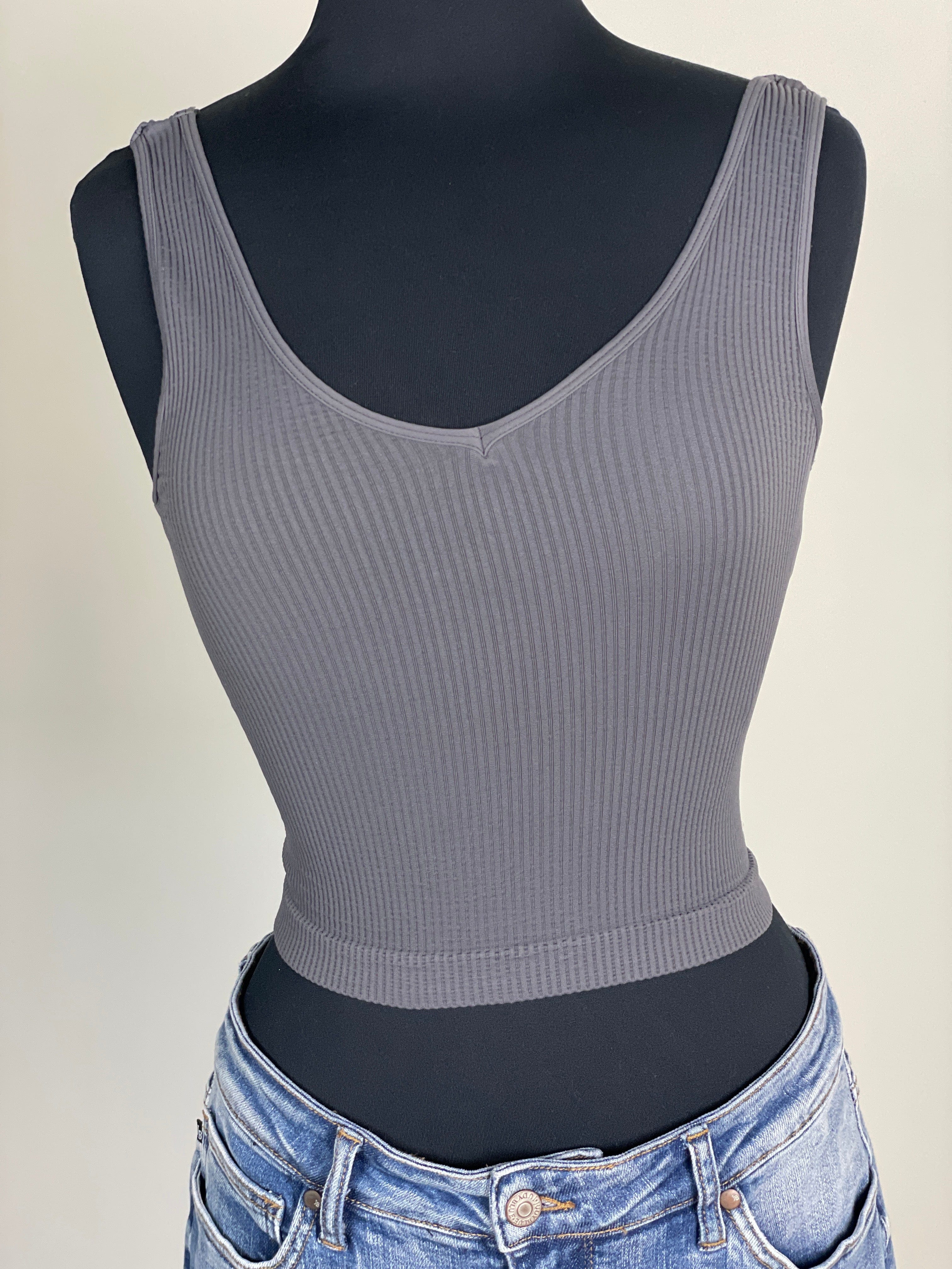 Pearl Black Rev. Ribbed Crop Top