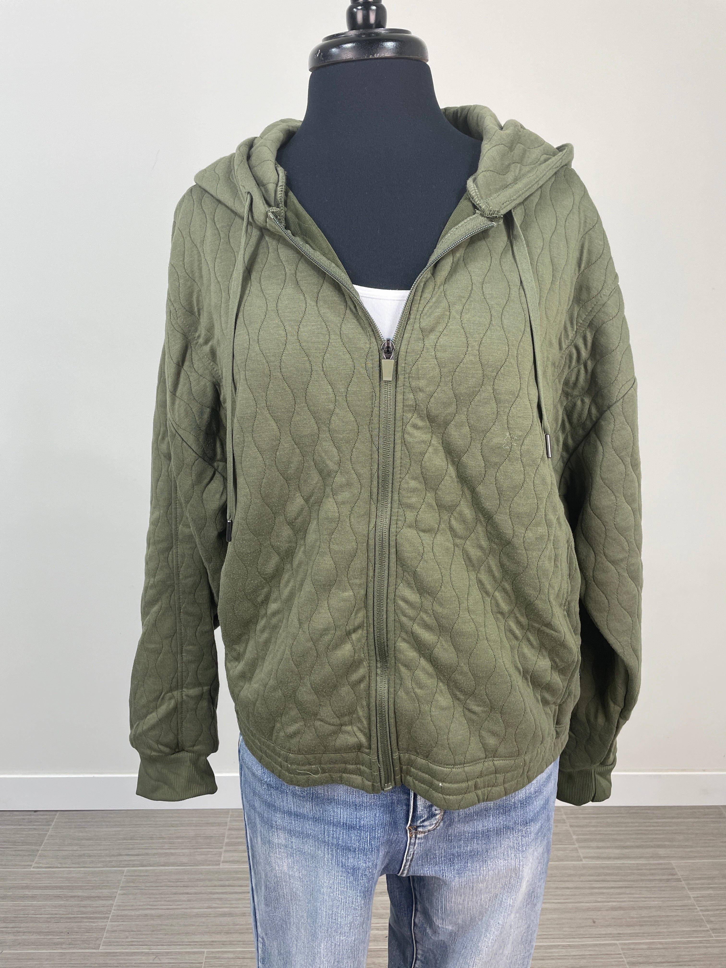 Green Waffle Zip Hoody Jacket