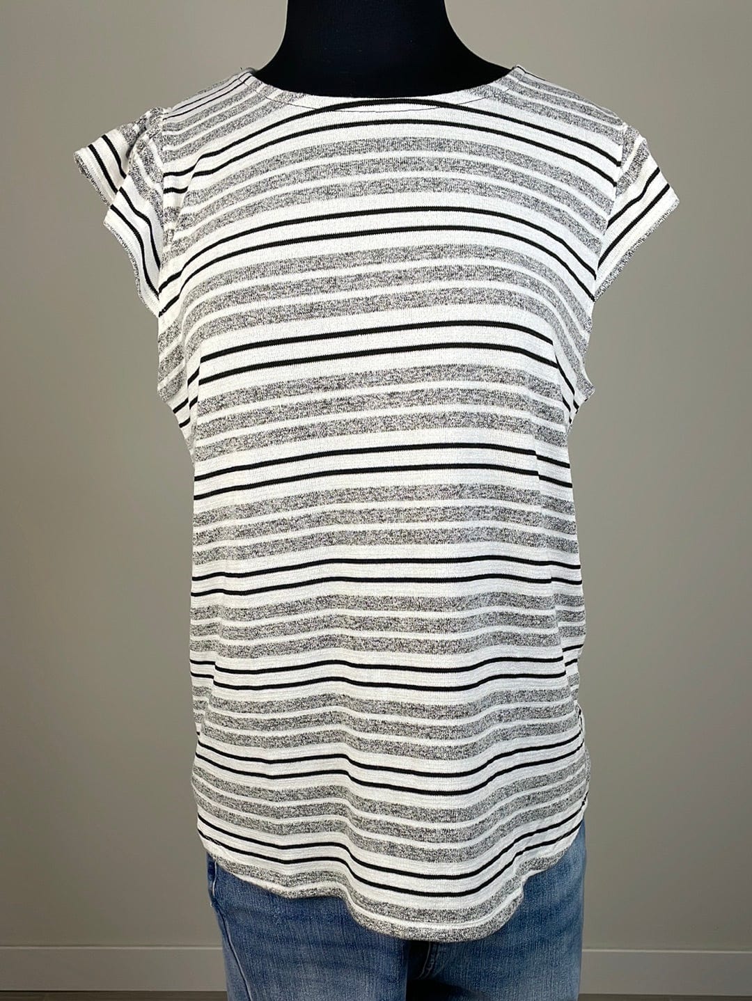 Ivory & Charcoal Ruffle Cap Sleeve Top