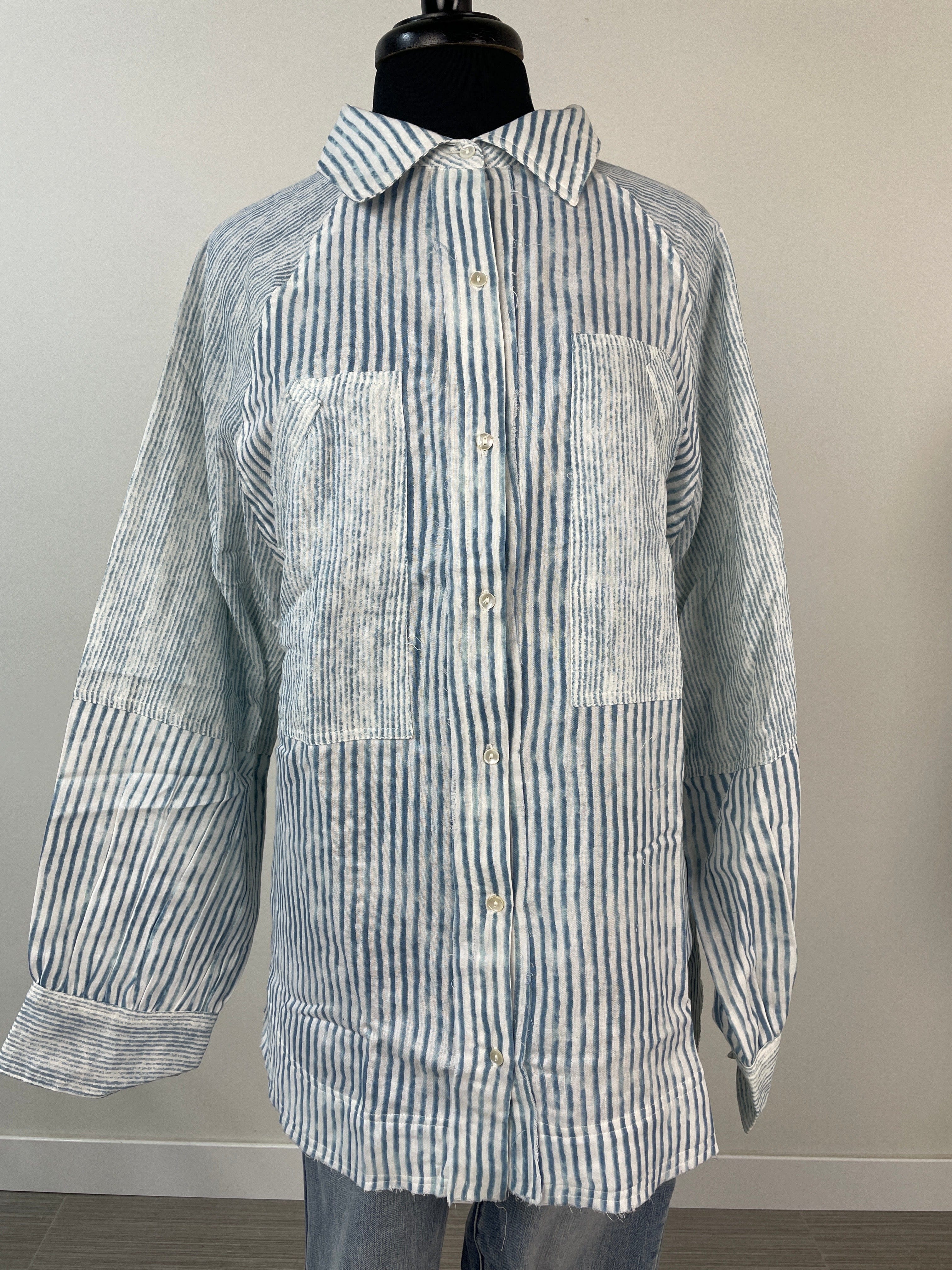 Blue Stripe Raglan Sleeve Top