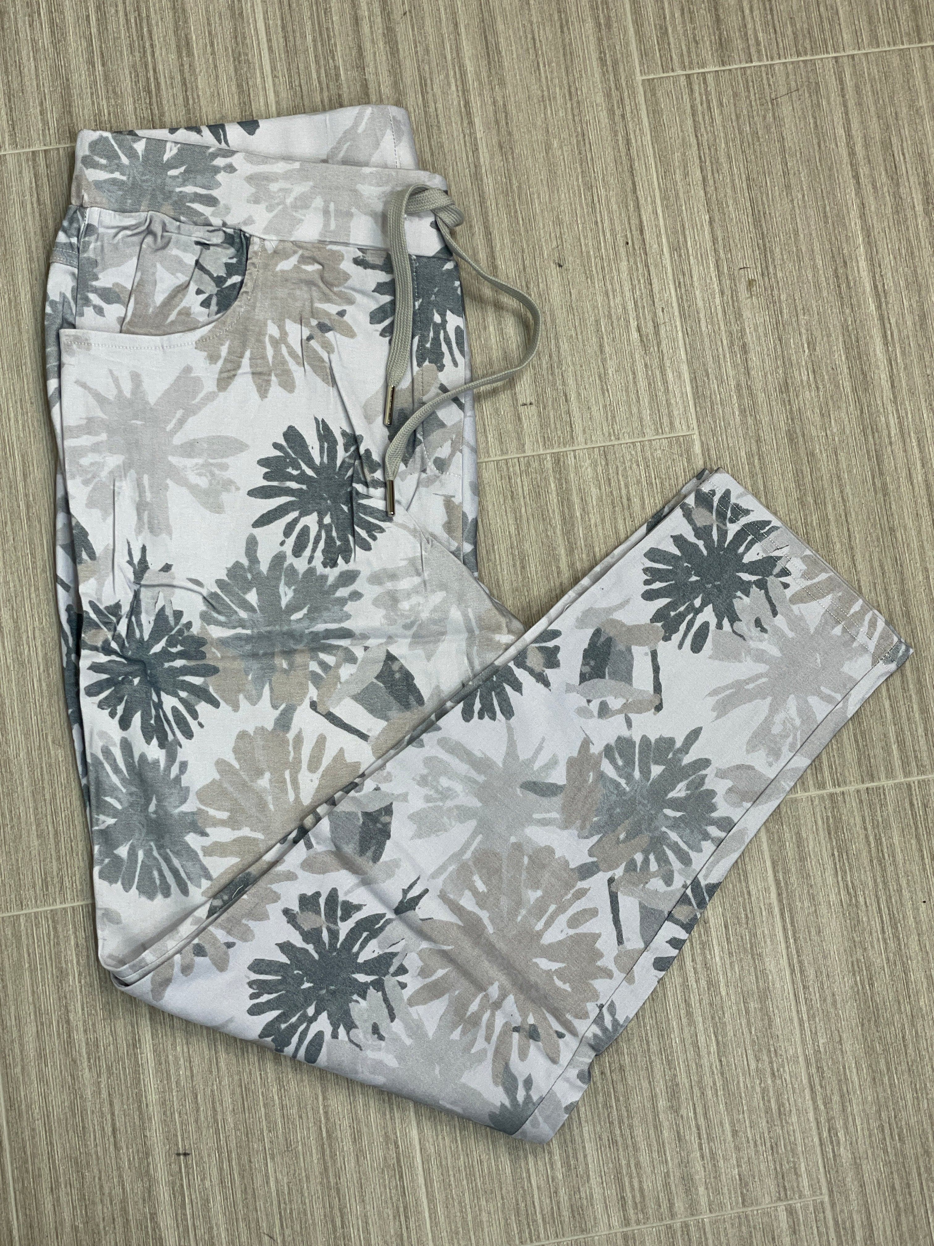 Lilac Gray Abstract Floral Printed Joggers
