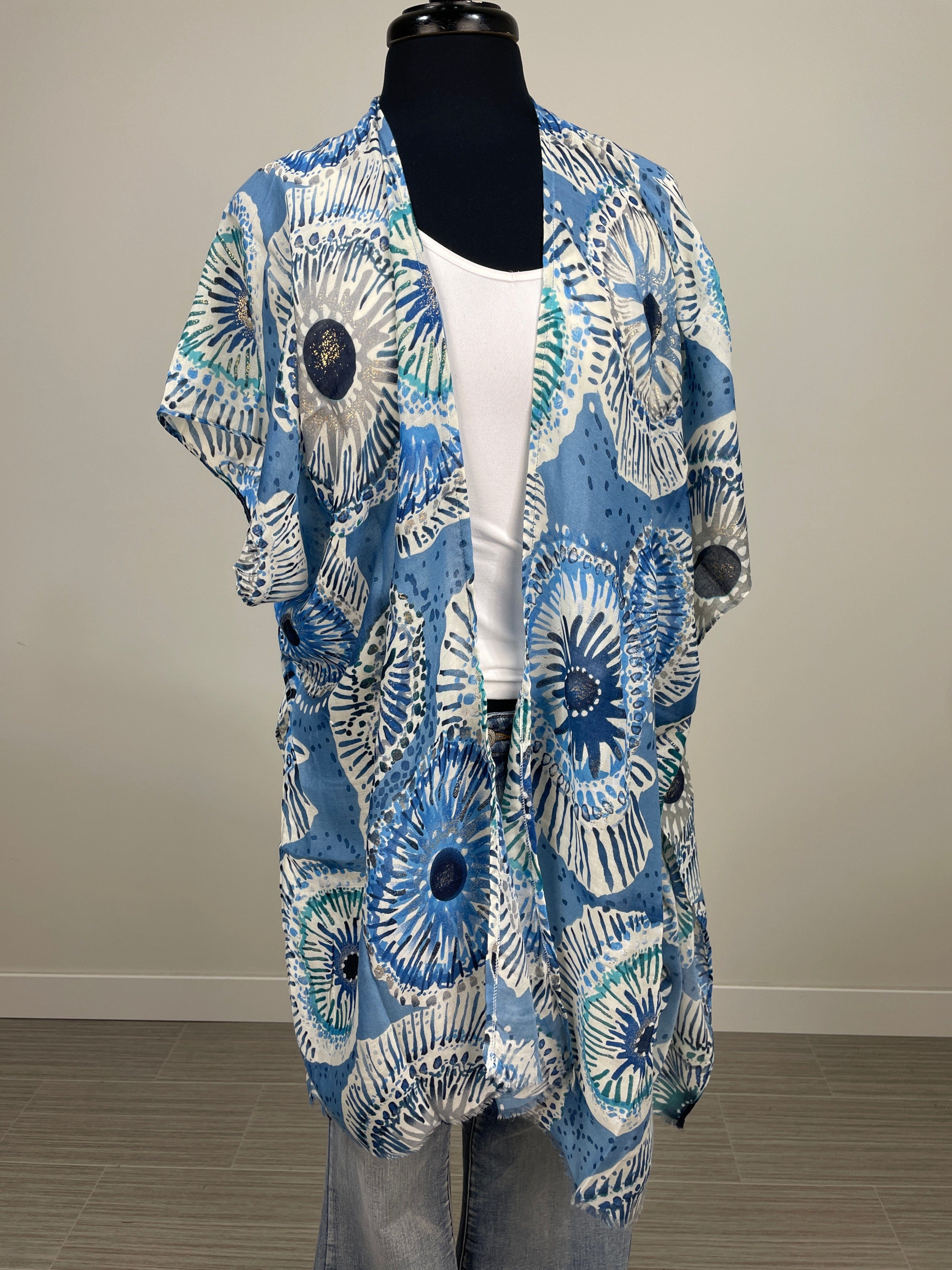Blue Geometric Metallic Kimono