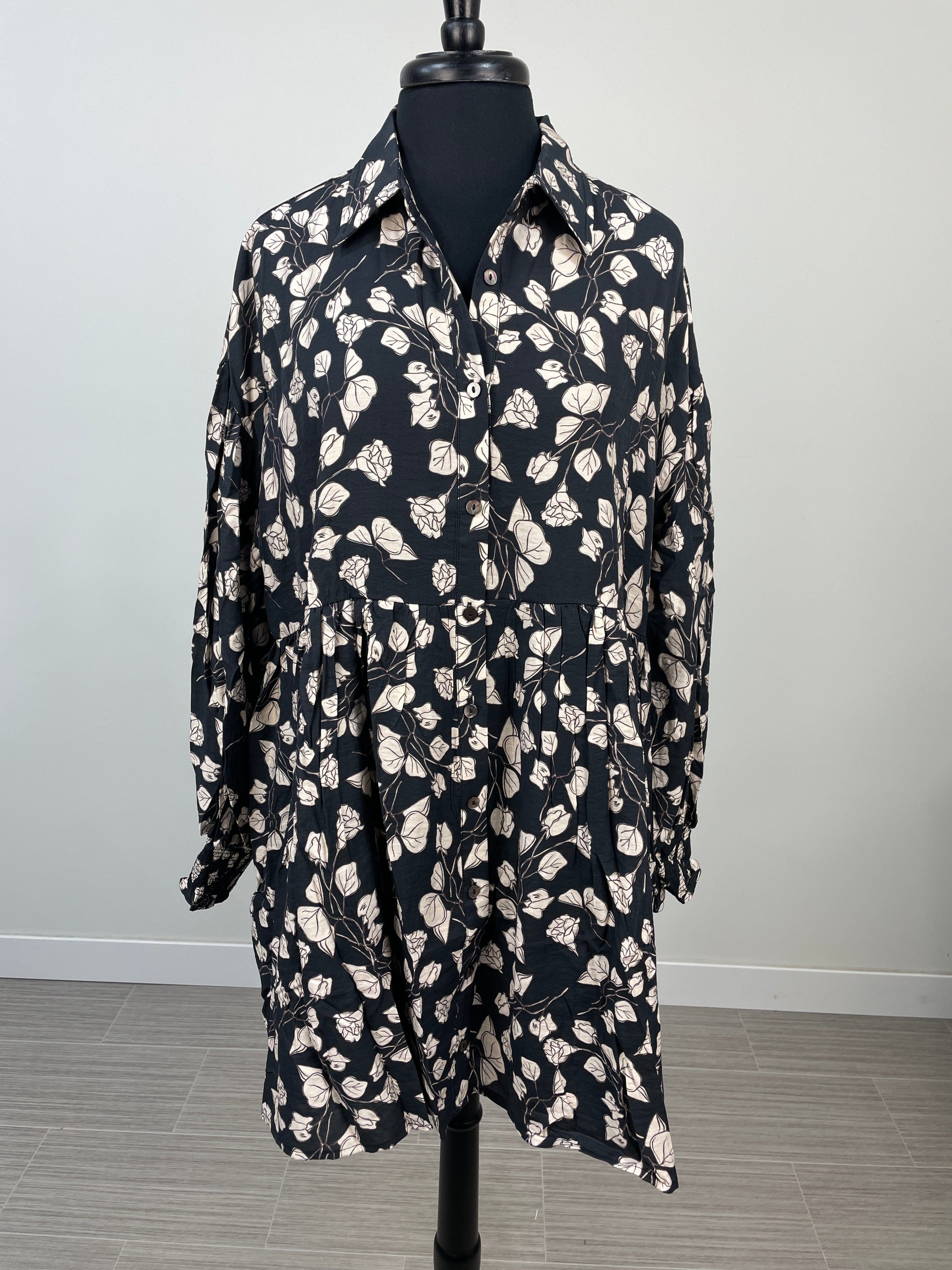 Black & Ivory Leaves Dress