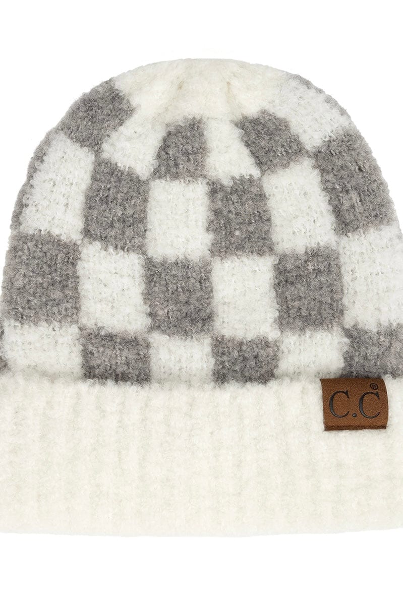 Light Grey & White Boucle Cuff Beanie Hat