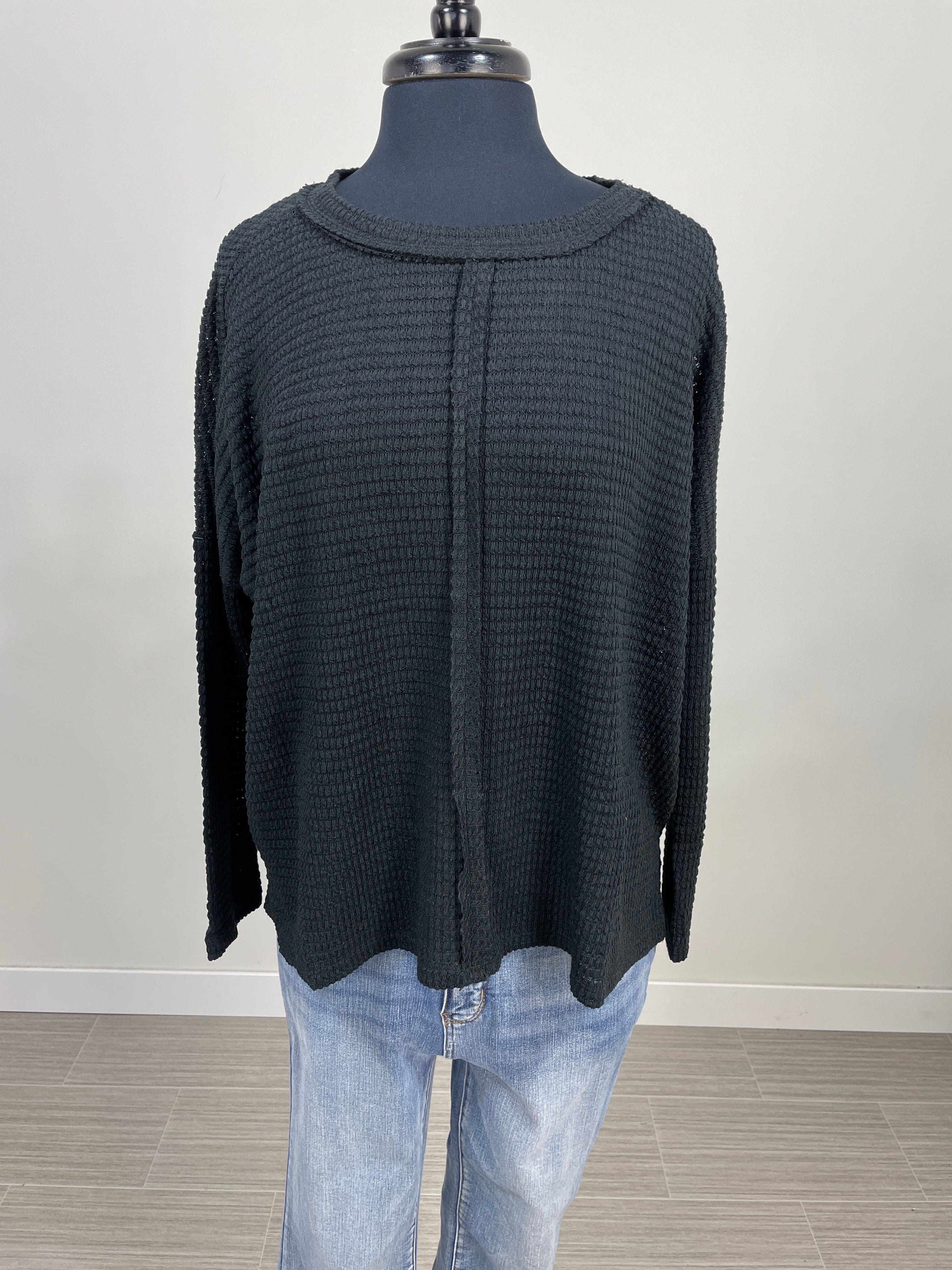 Black Waffle Longsleeve Top