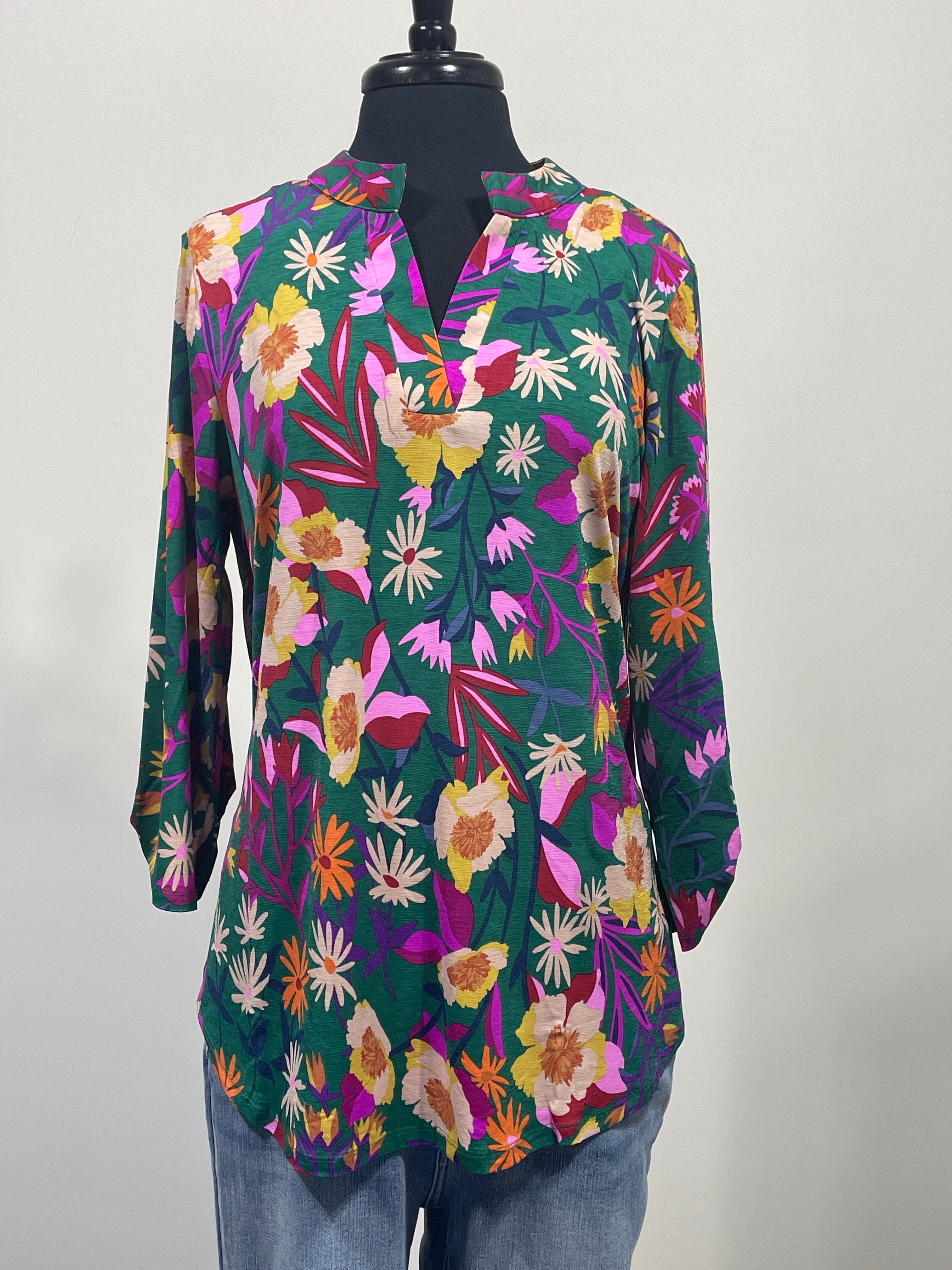 Forest Green & Pink Floral Lizzy Top