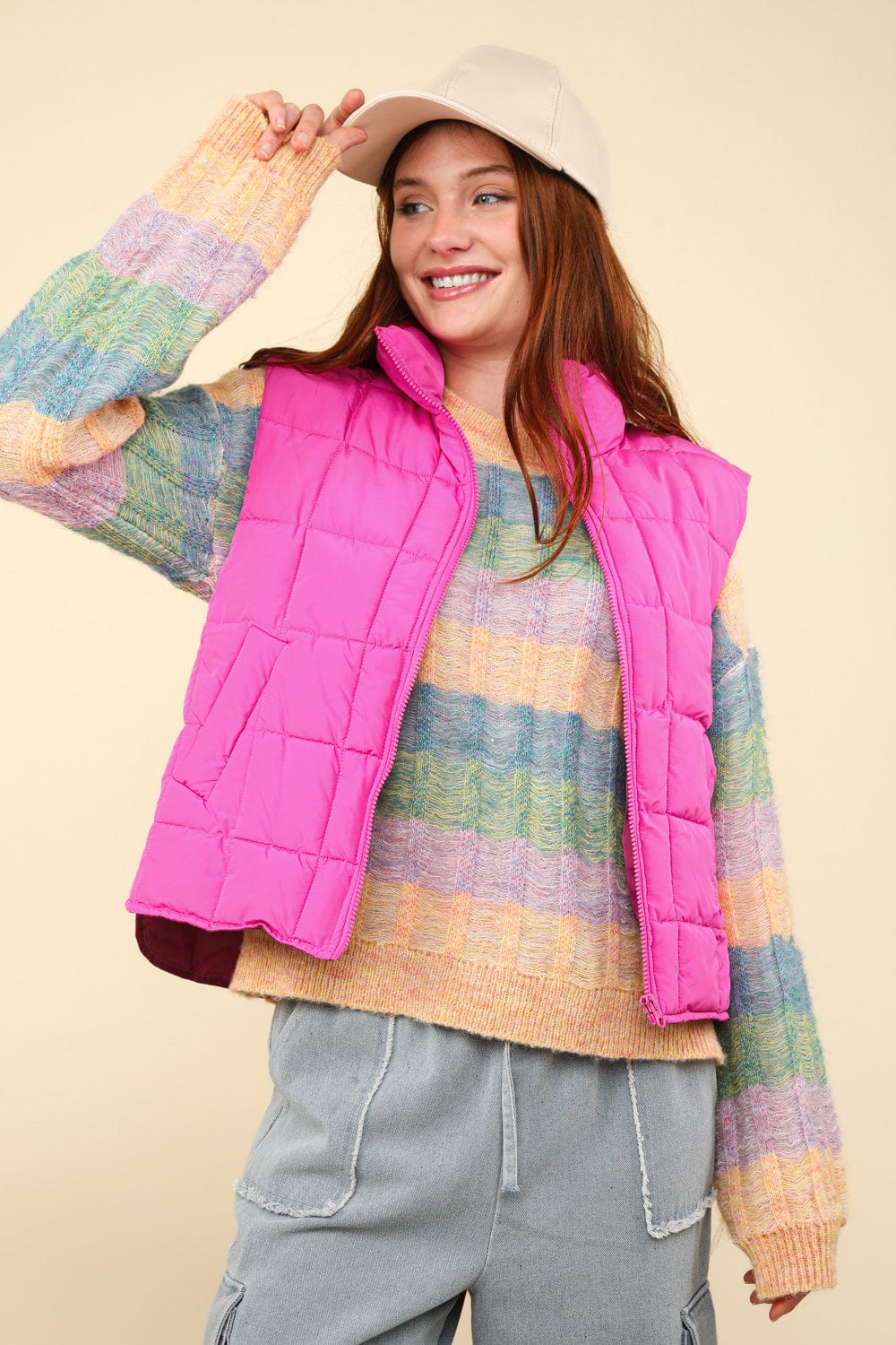 Fuchsia Puffer Padded Warm Vest