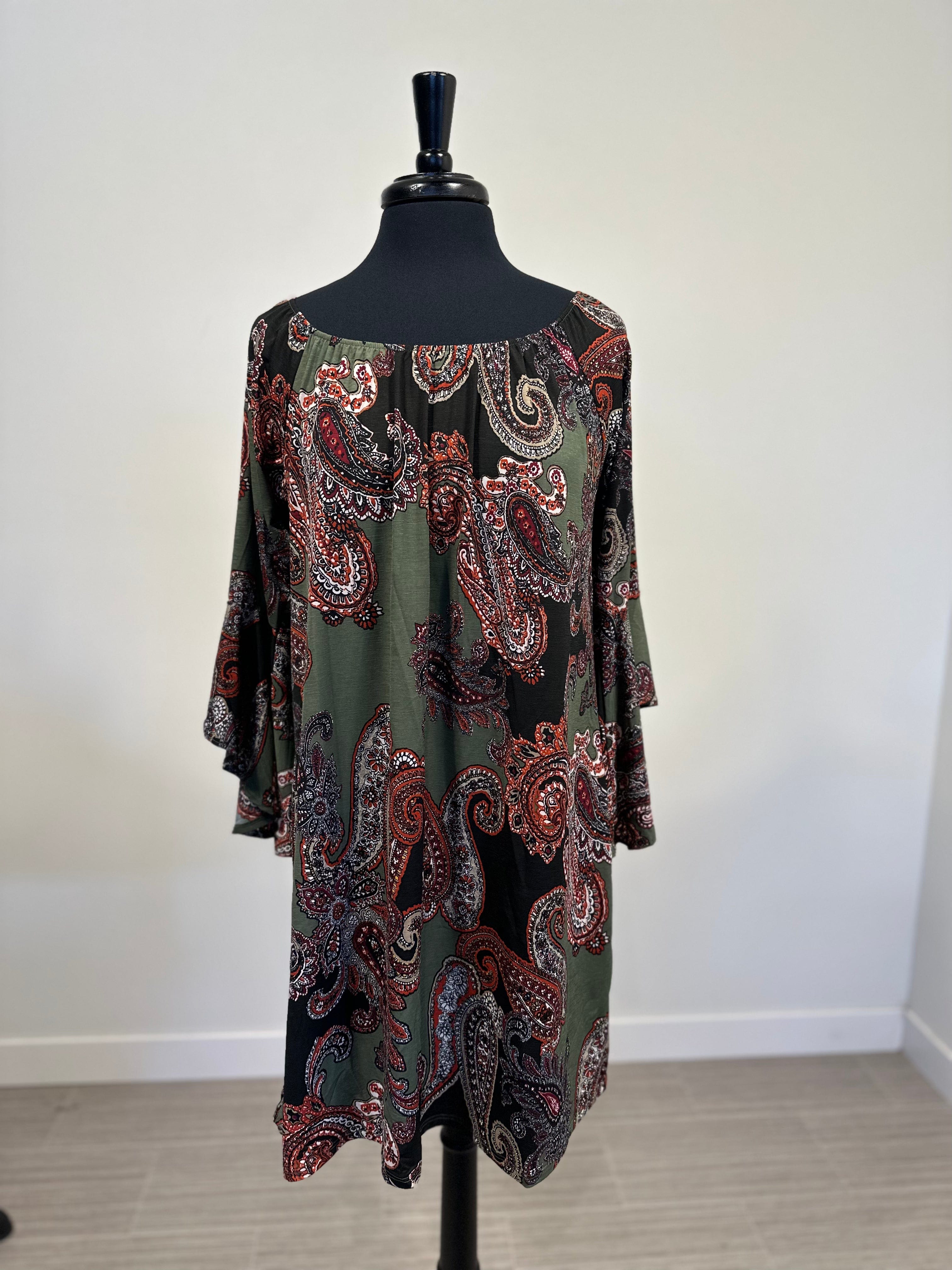 Olive & Black Paisley Houston Dress