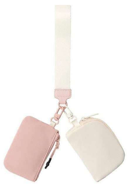 Pink & Off White Dual Pouch Wristlet