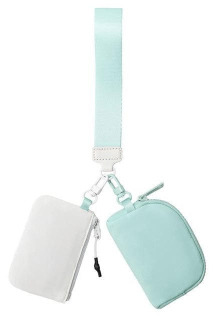 White & Turquoise Dual Pouch Wristlet