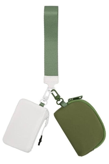 White & Olive Dual Pouch Wristlet