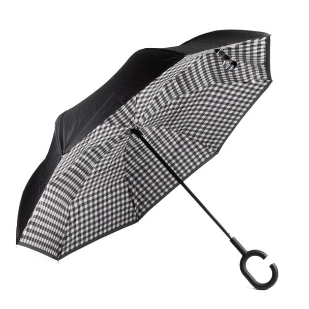 Black & White Gingham Reversible Umbrella