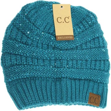 Sequin Knitted Beanie - Teal