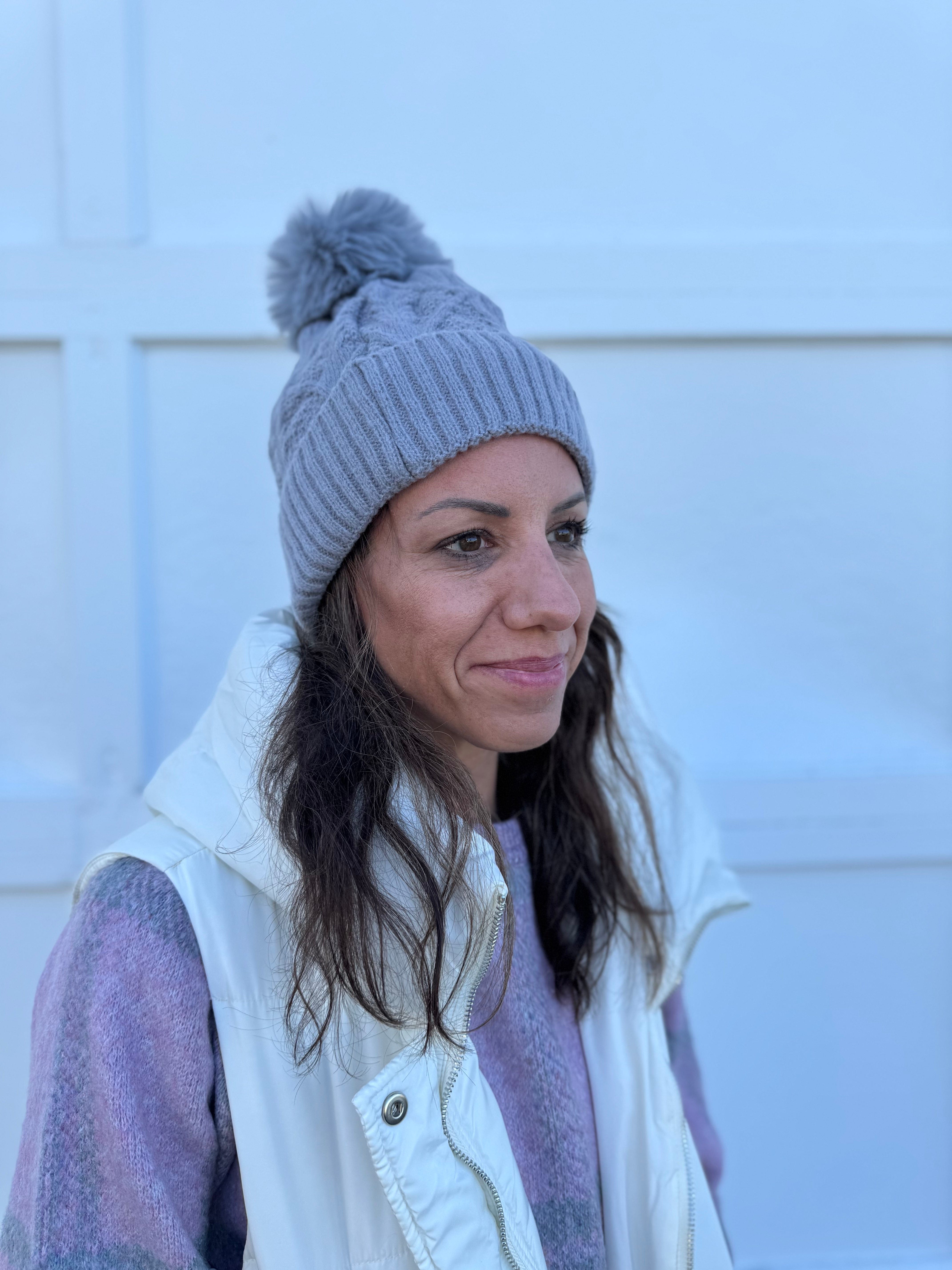 Gray Knit Texture Lined Hat