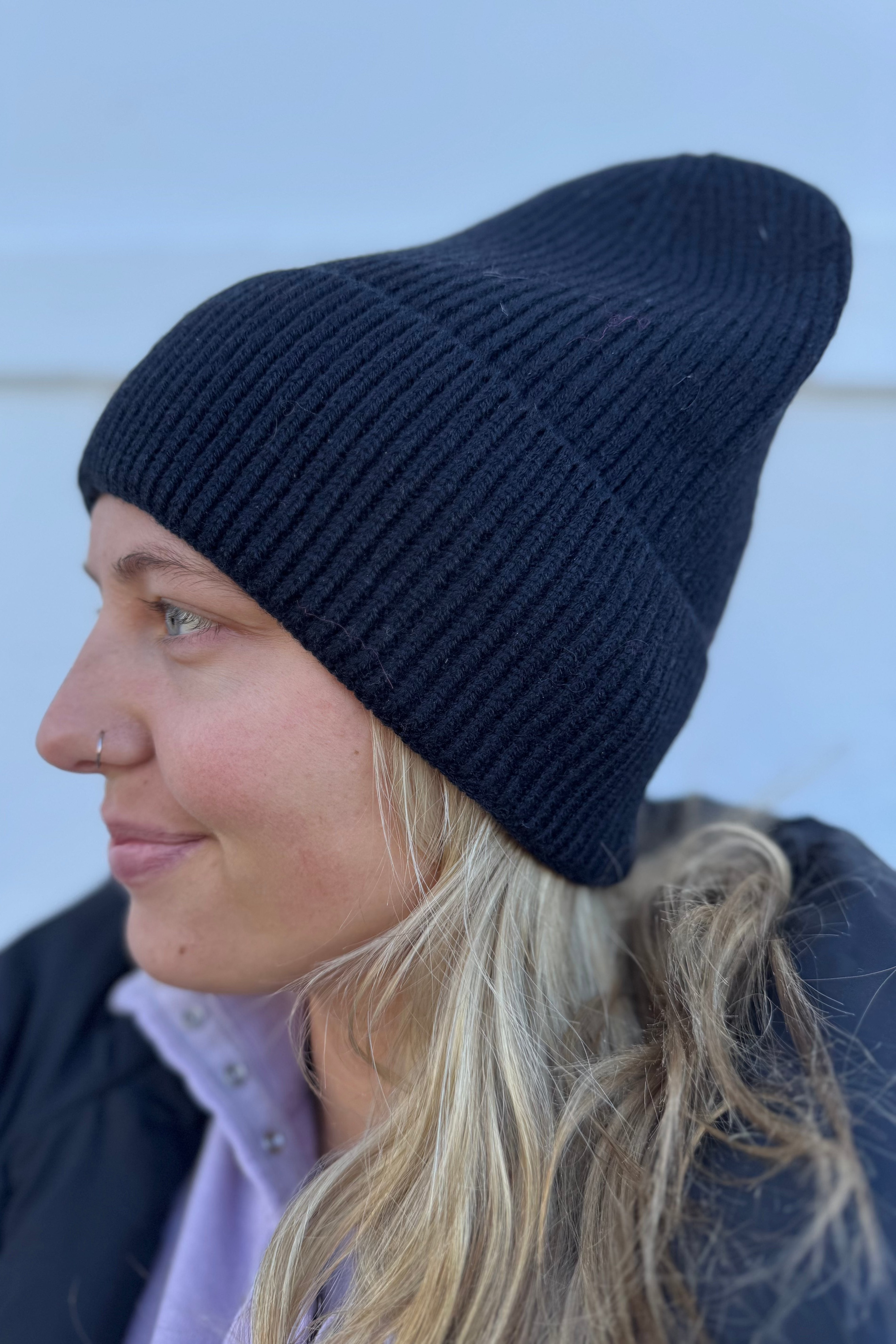 Black Knit Fleece Lined Hat