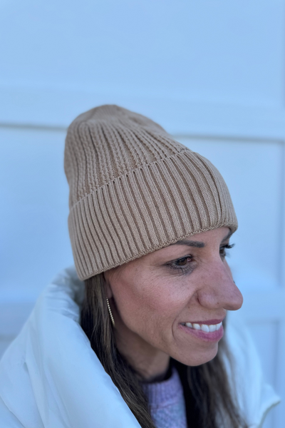 Tan Knit Fleece Lined Hat
