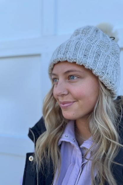 White Flecked Chunky Pom Hat