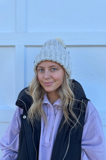 White Flecked Chunky Pom Hat