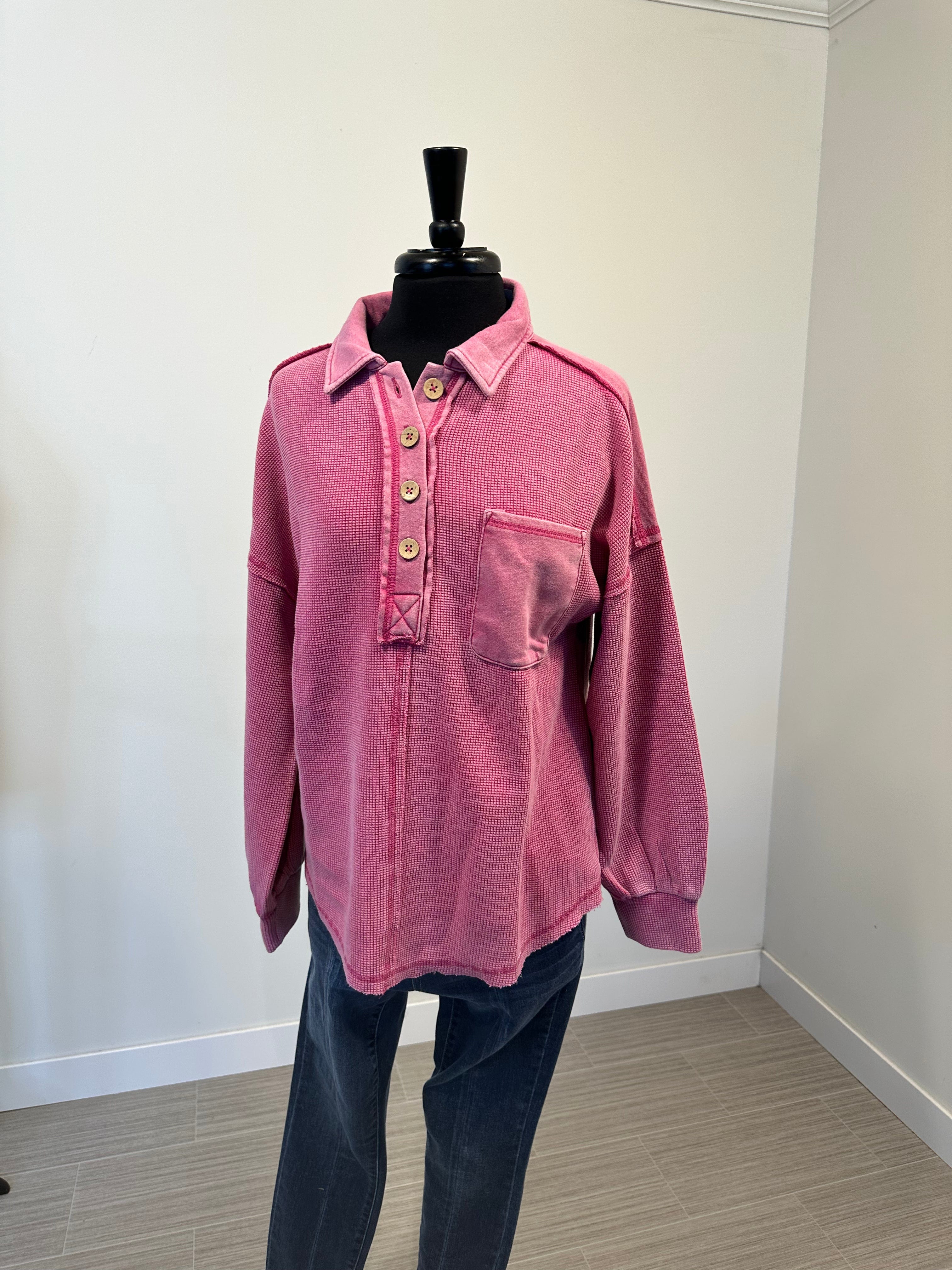 Magenta Waffle Pullover