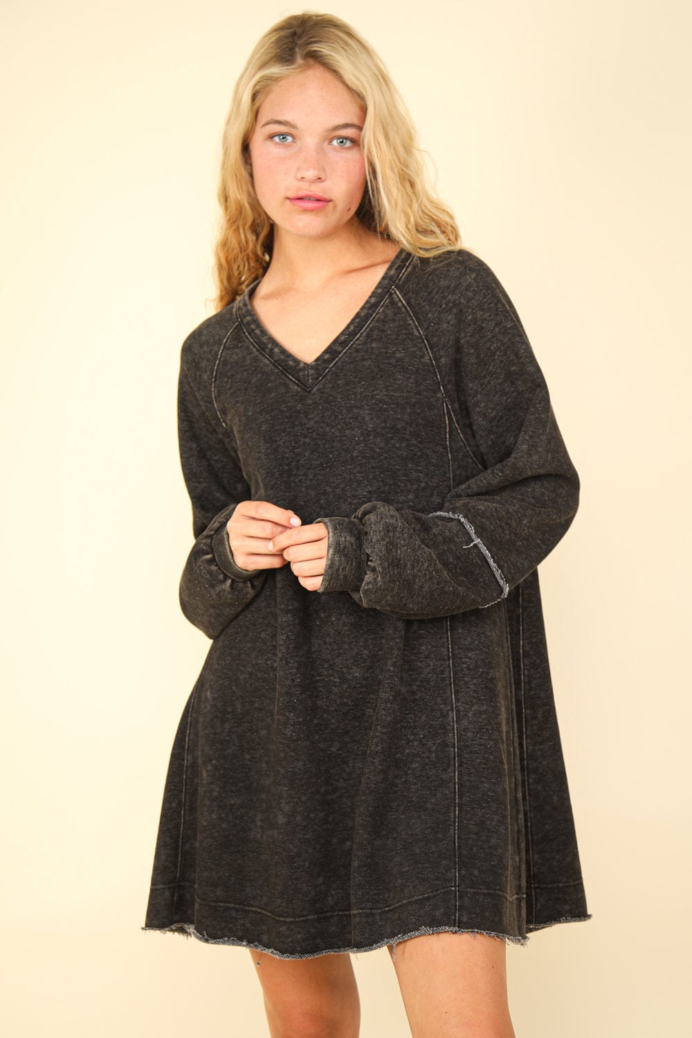 Black Mineral Wash A-Line Mini Dress