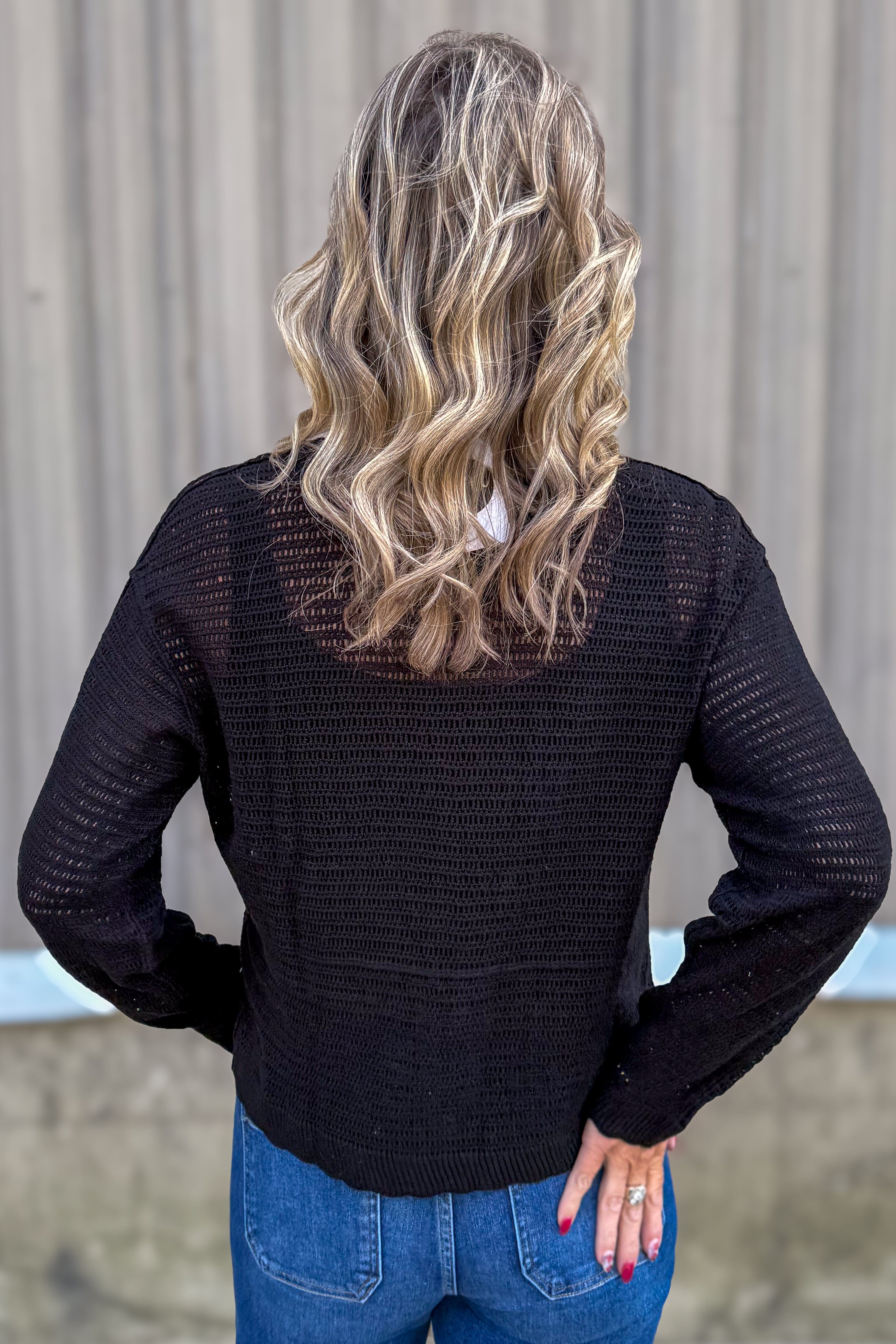 Black Floral Open Crochet Cardigan back