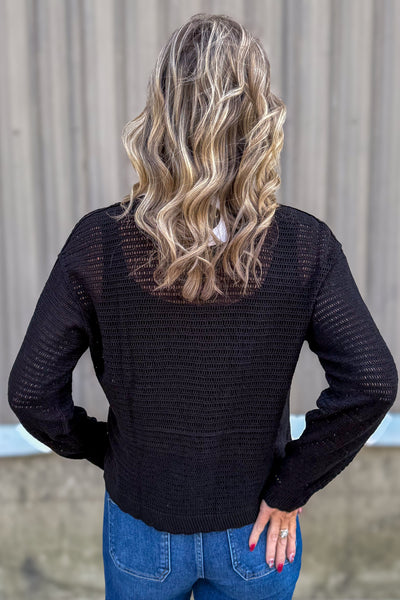 Black Floral Open Crochet Cardigan back