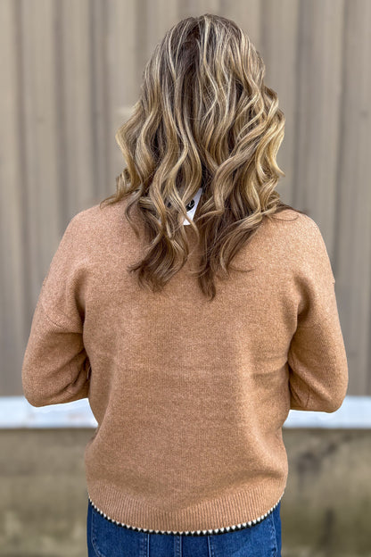 Light Camel Stitch Edge Pocket Sweater back