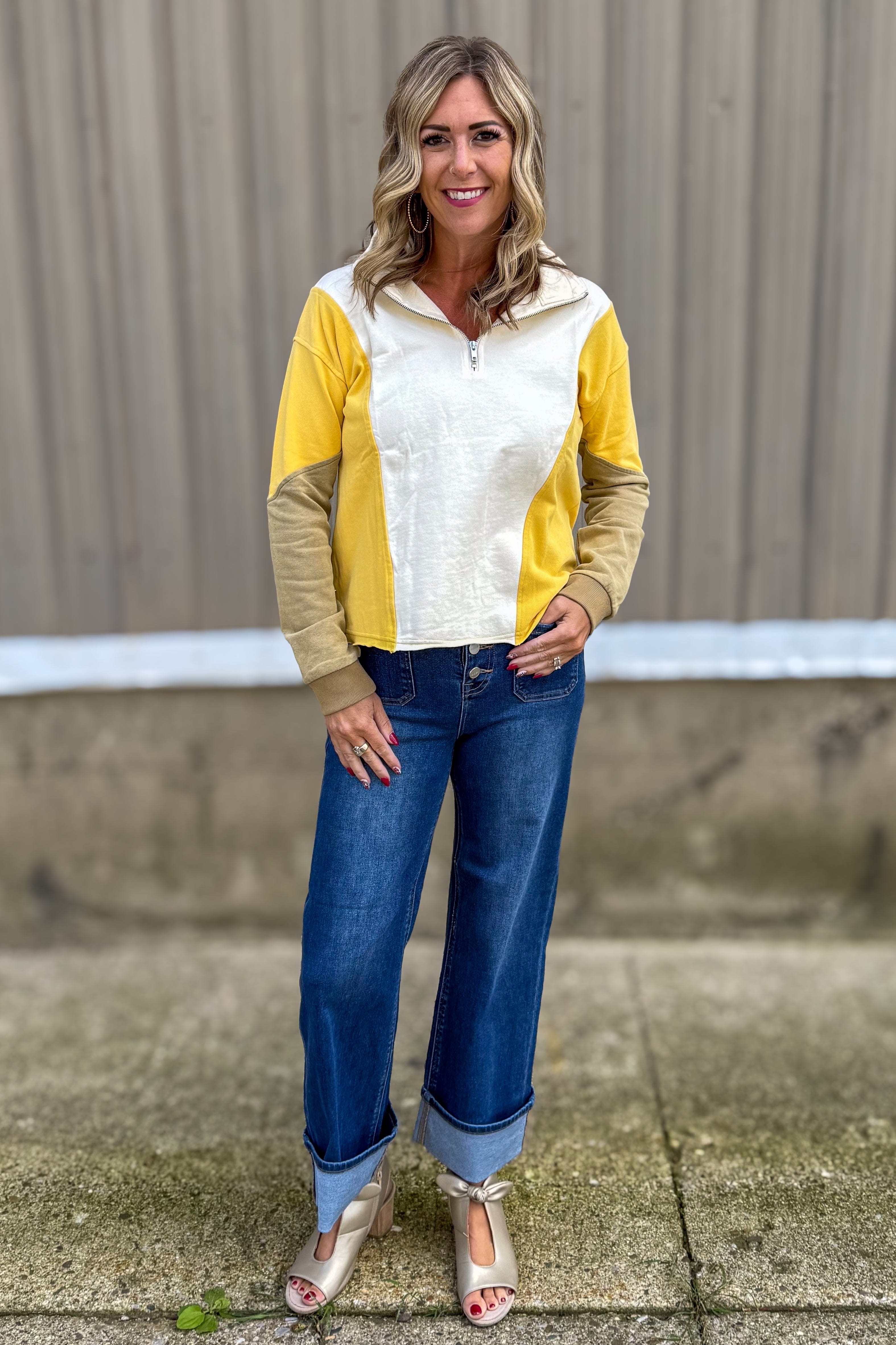 Ivory, Yellow, Green Quarter Zip styled