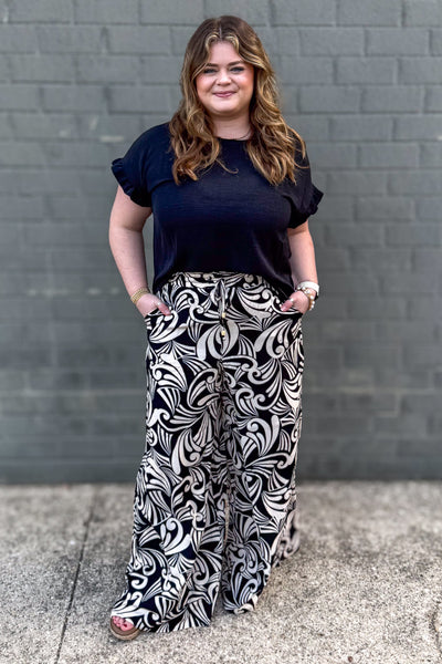 Black & Cream Print Pants Styled
