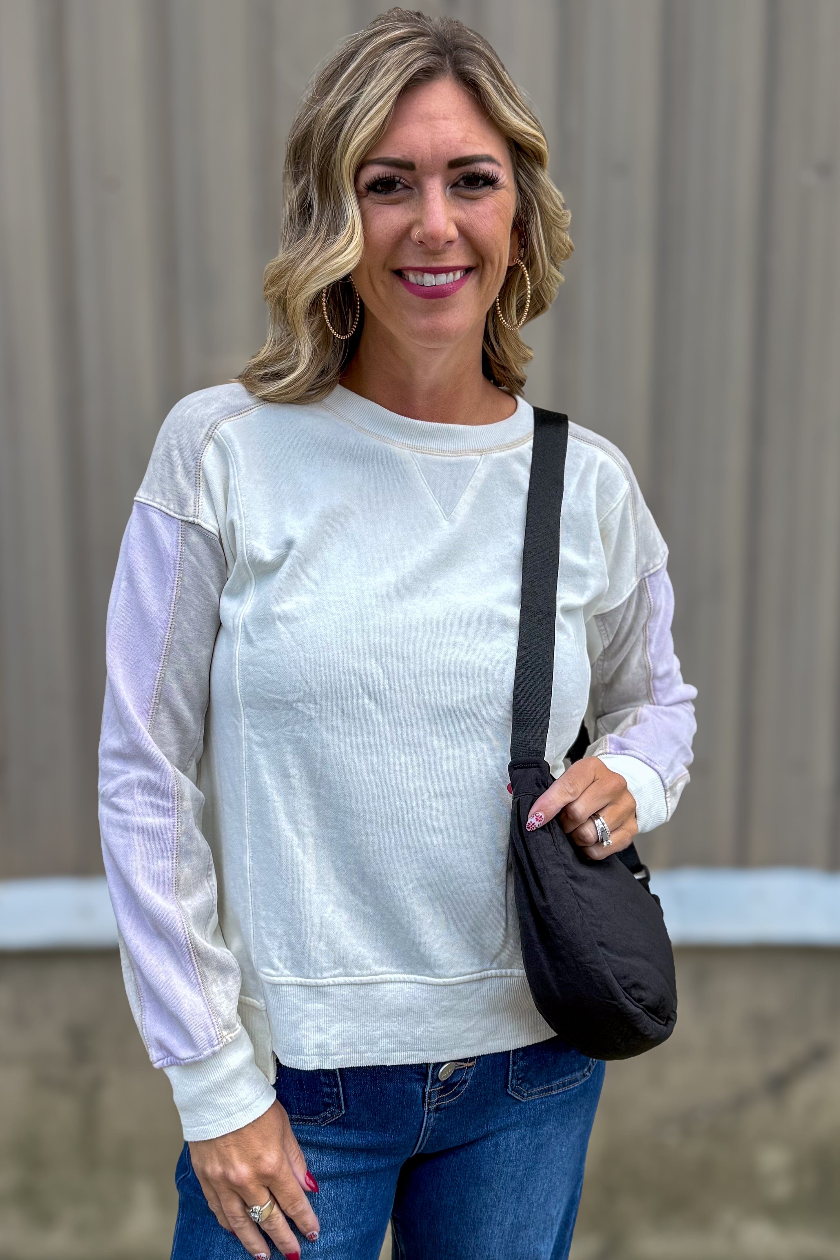 Ivory Color Block Terry Top