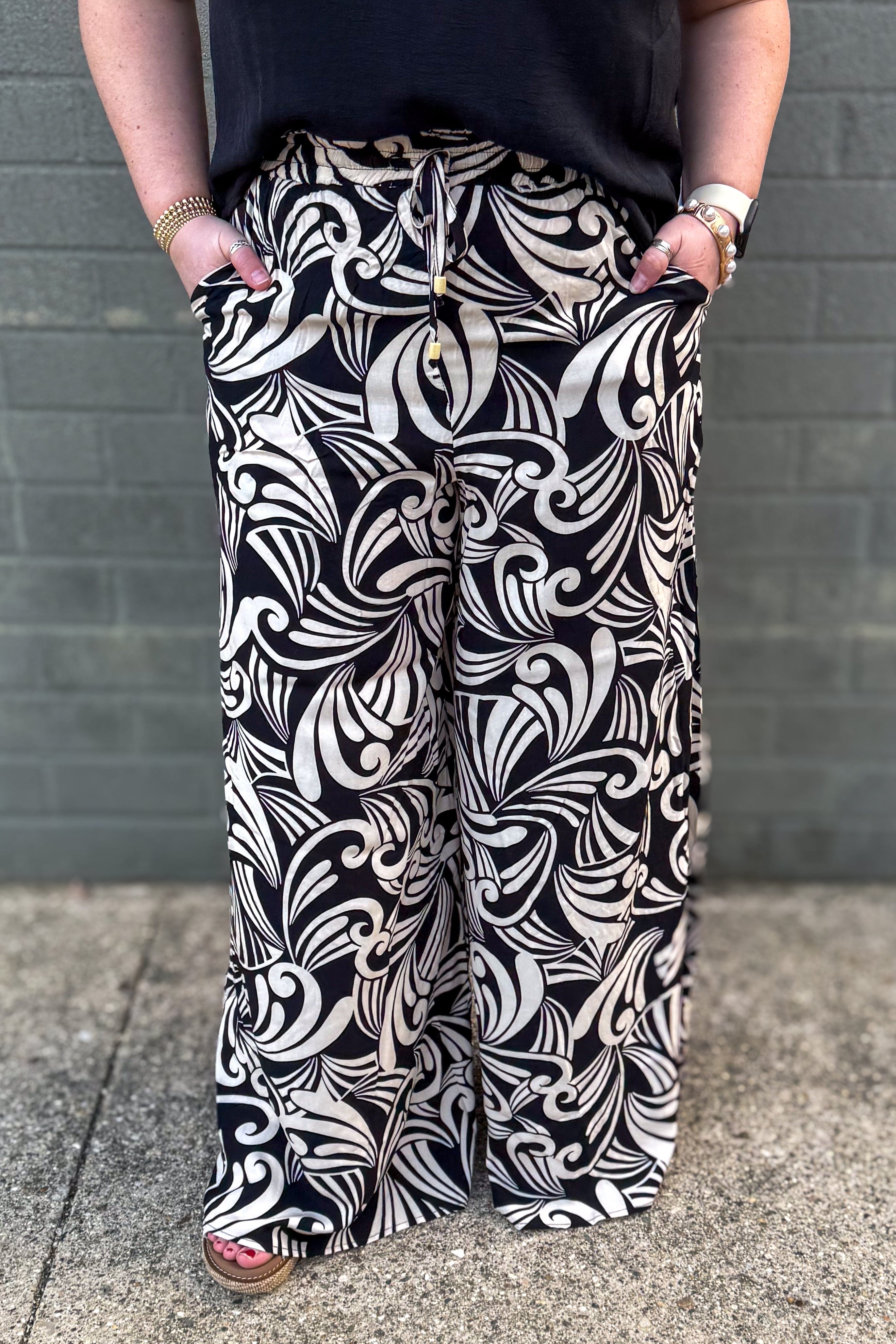 Black & Cream Print Pants