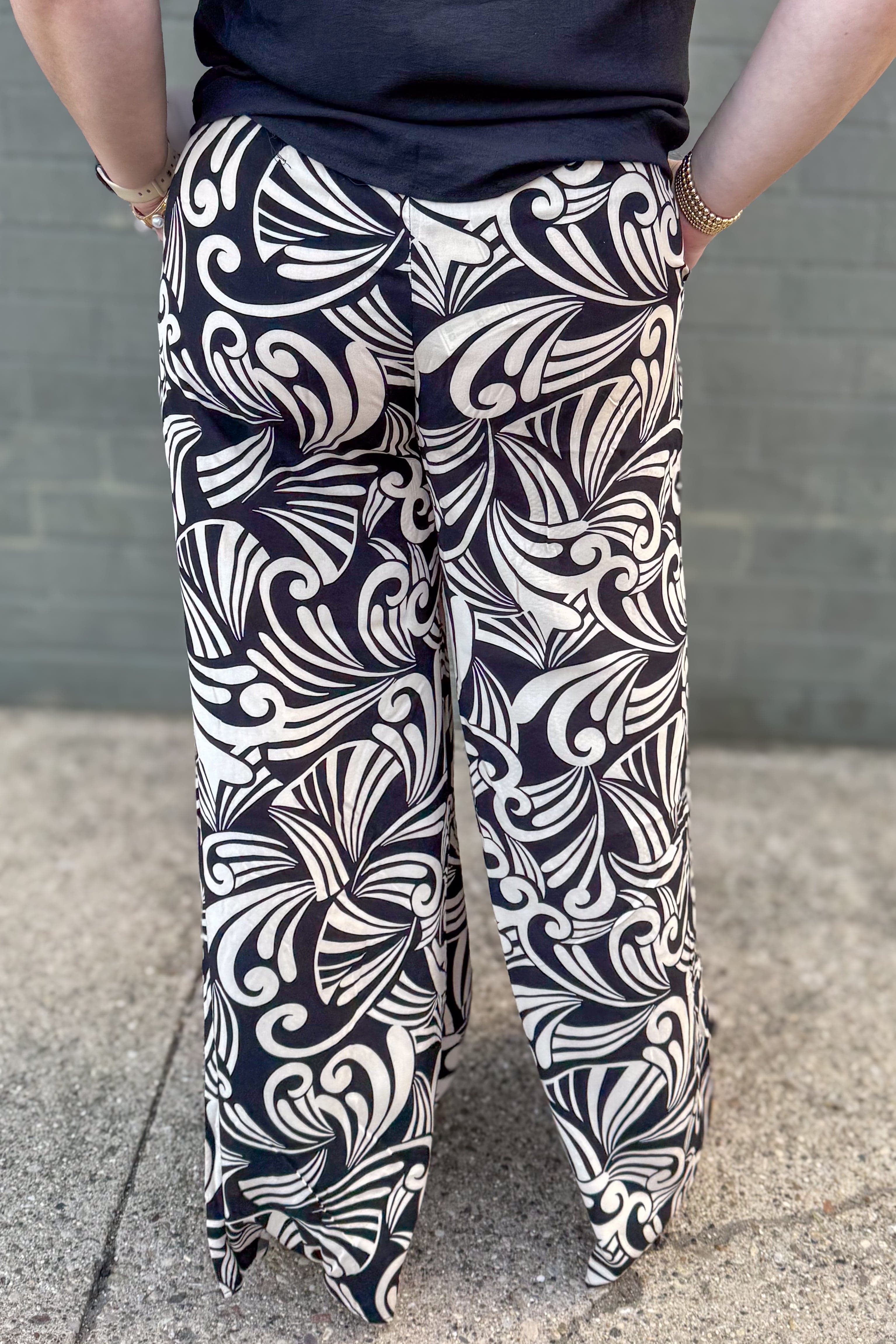 Black & Cream Print Pants Back