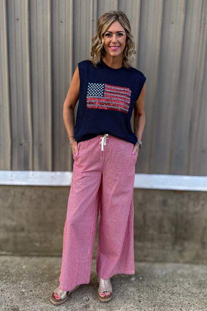 Beaded Flag Navy Sweater Styled