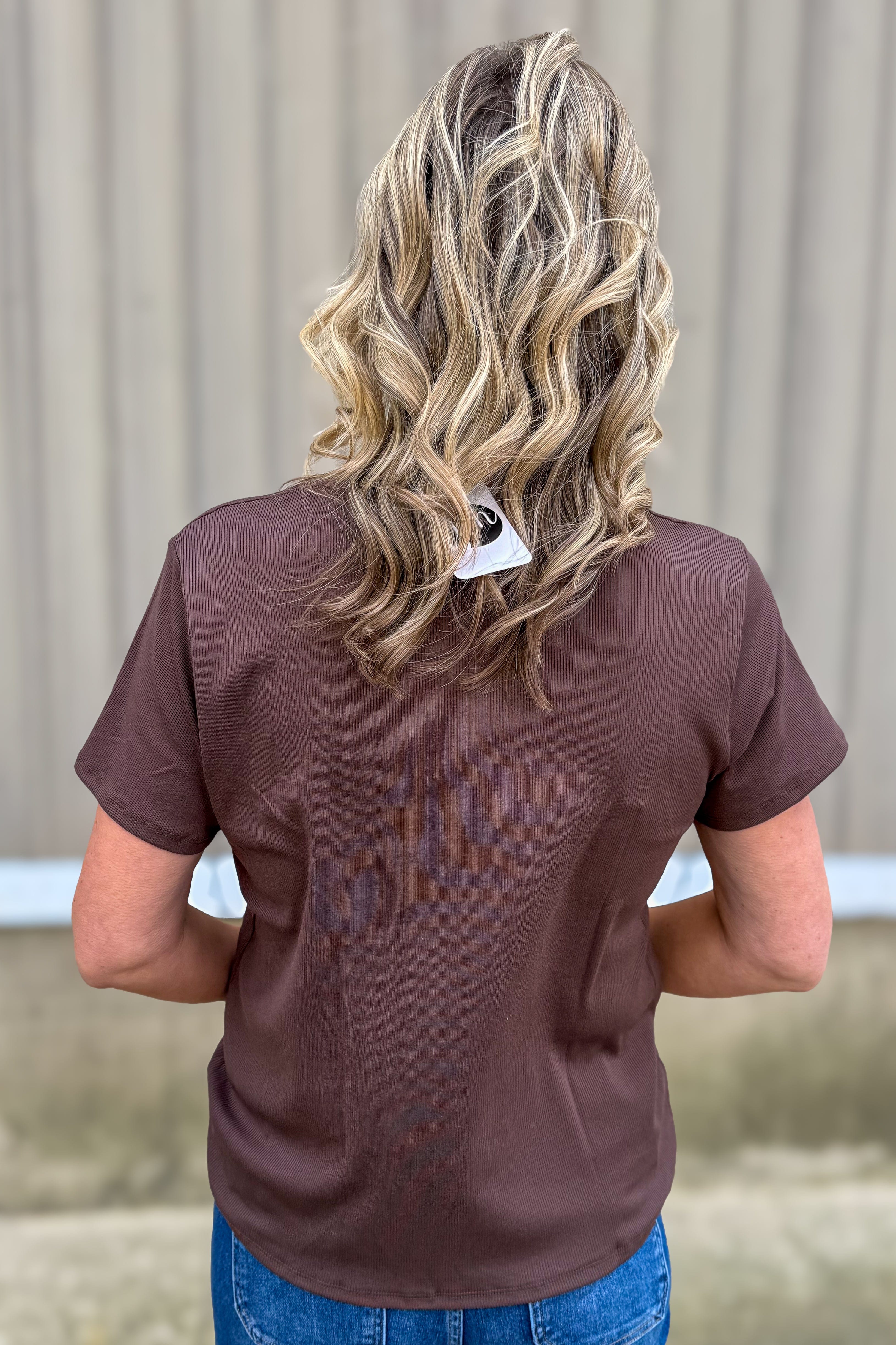 Brown Short Sleeve Rib Crew Neck Tee back