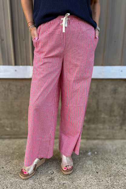 Red Pinstripe Wide Leg Pants