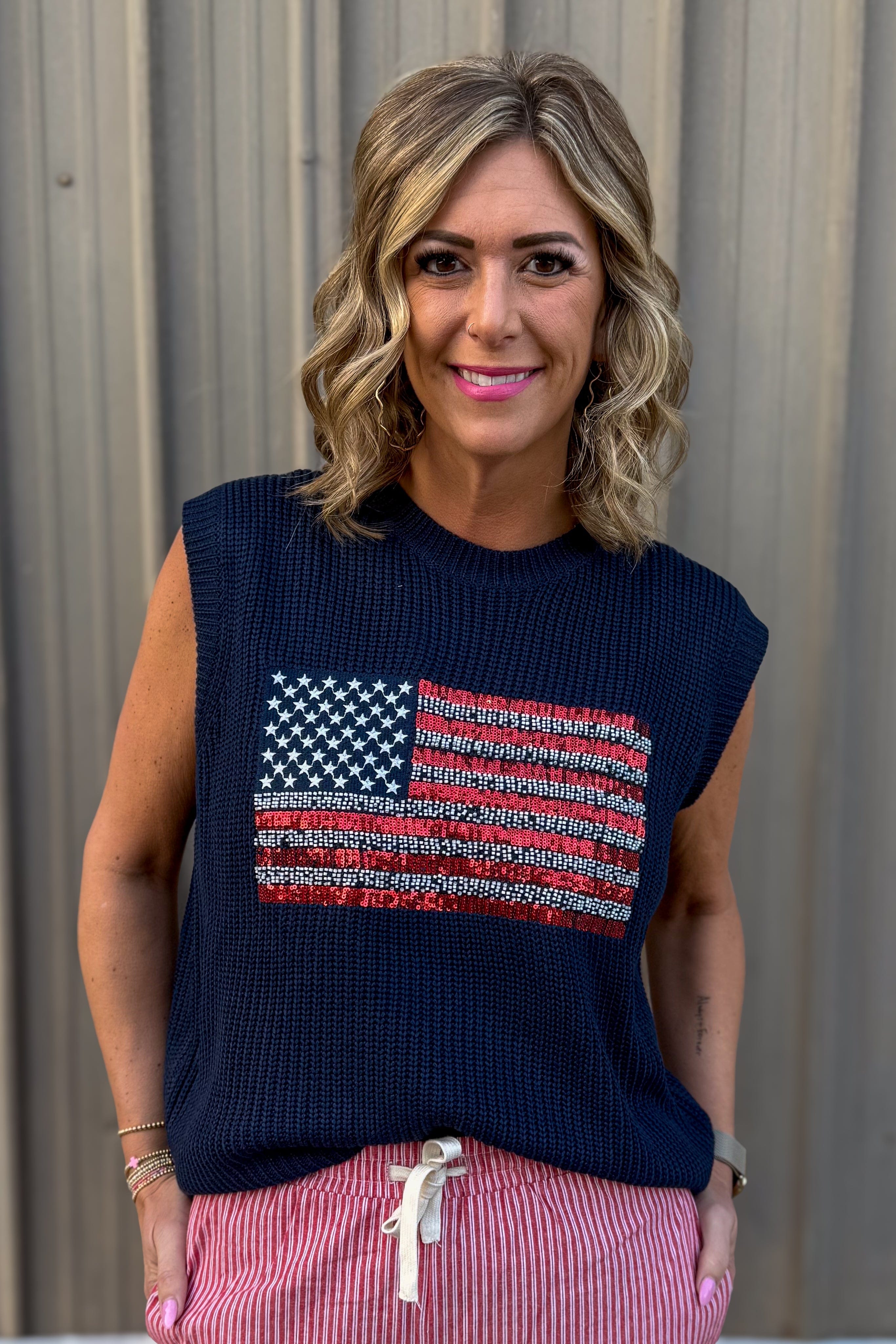 Beaded Flag Navy Sweater