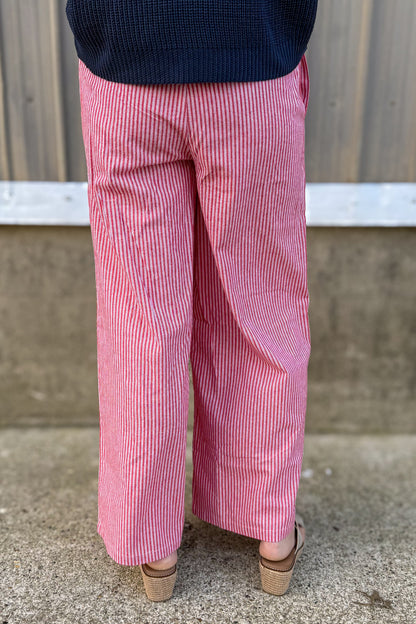 Red Pinstripe Wide Leg Pants Back