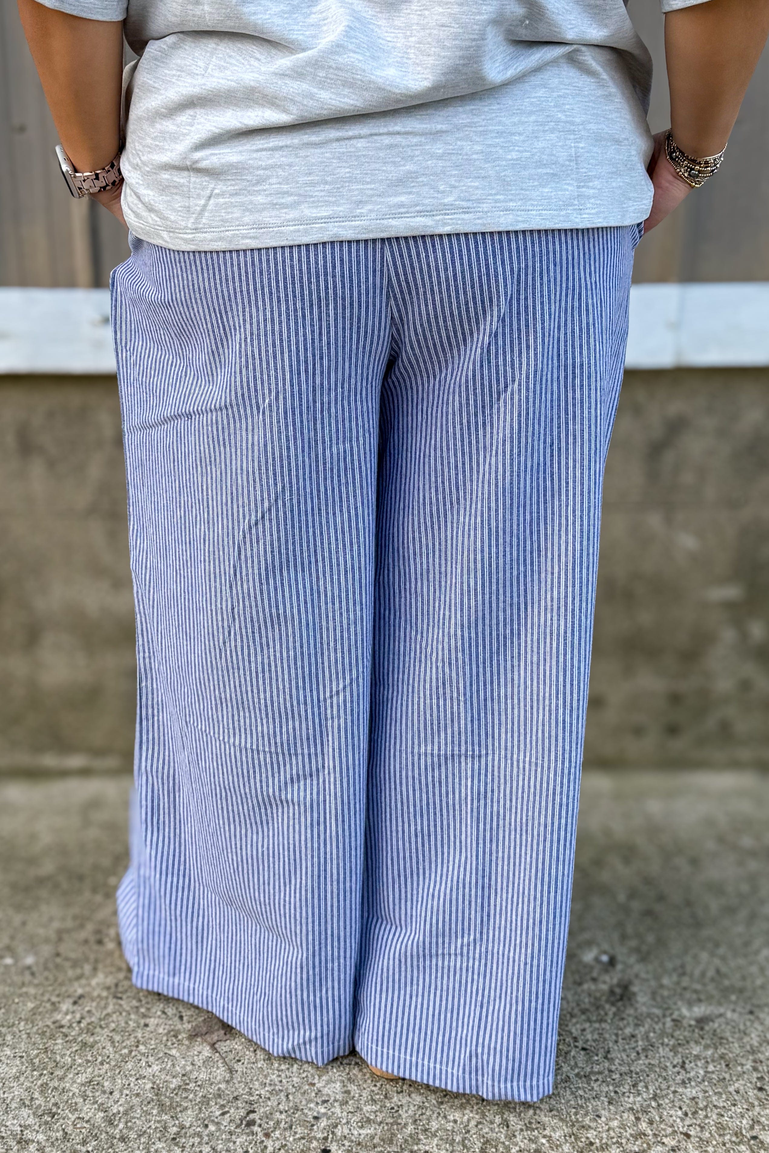 Denim Blue Pinstripe Wide Leg Pants Back