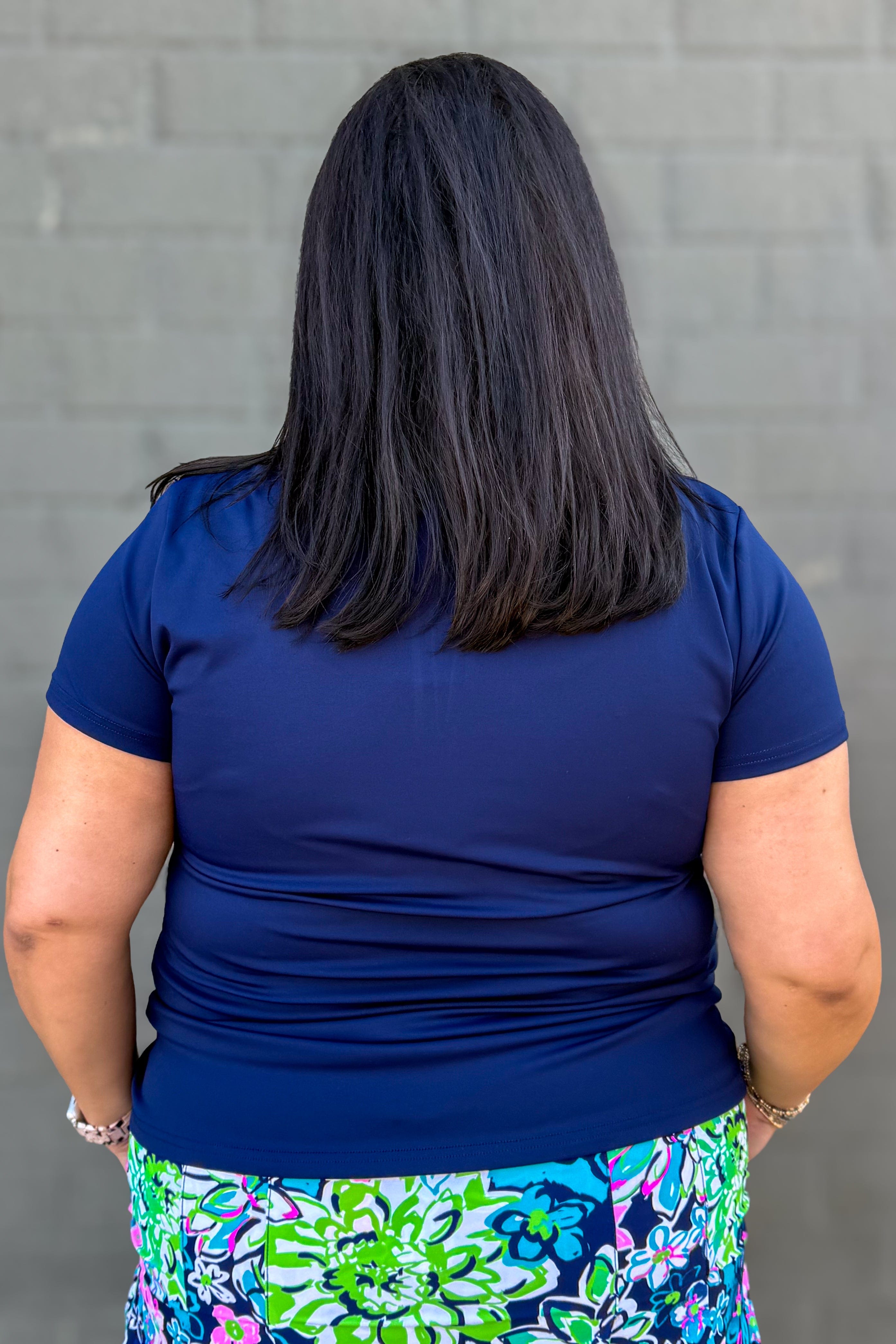 Navy with White Trim Amaia Front Zip Polo Top  Back