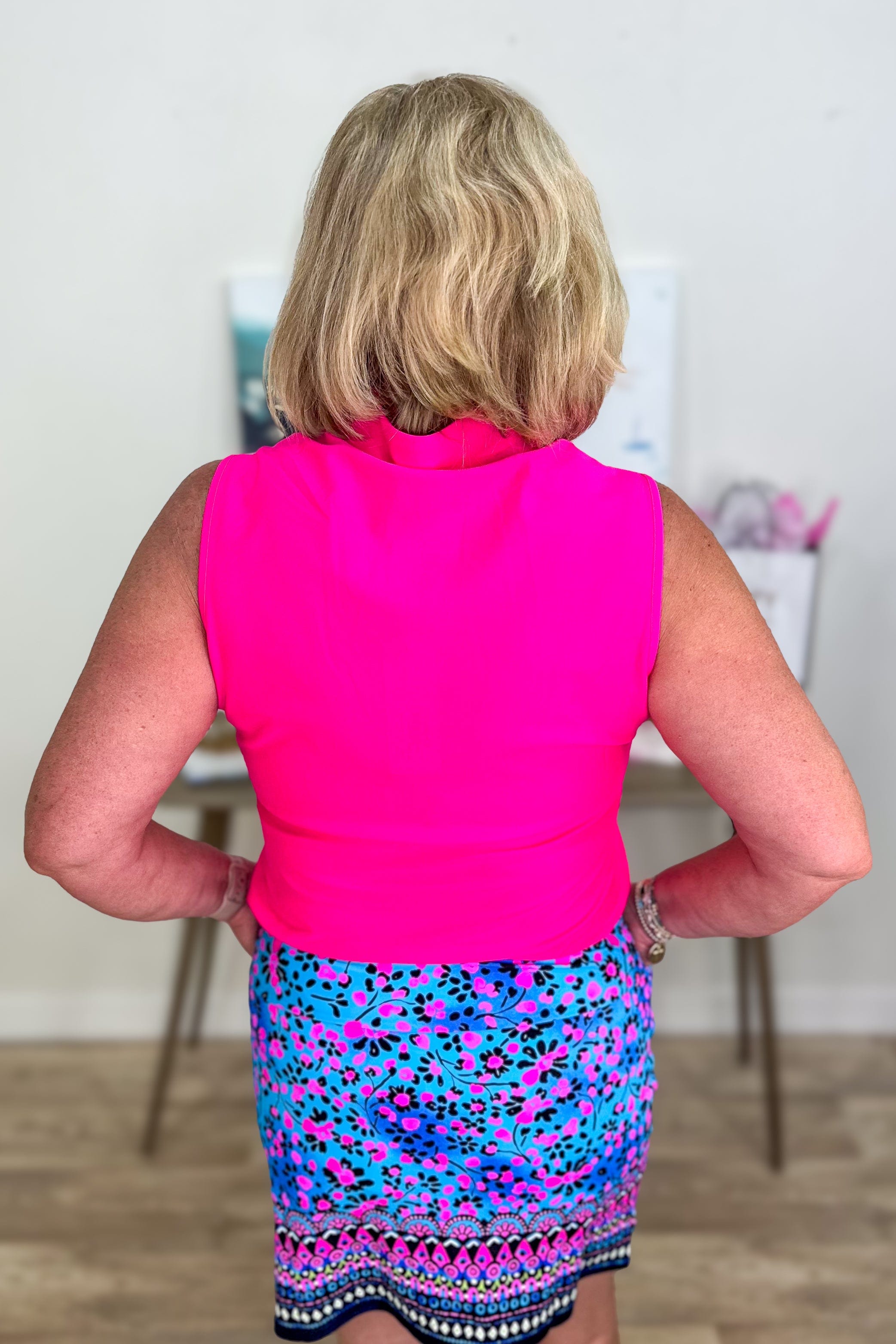 Hot Pink Sleeveless Front Zip Top