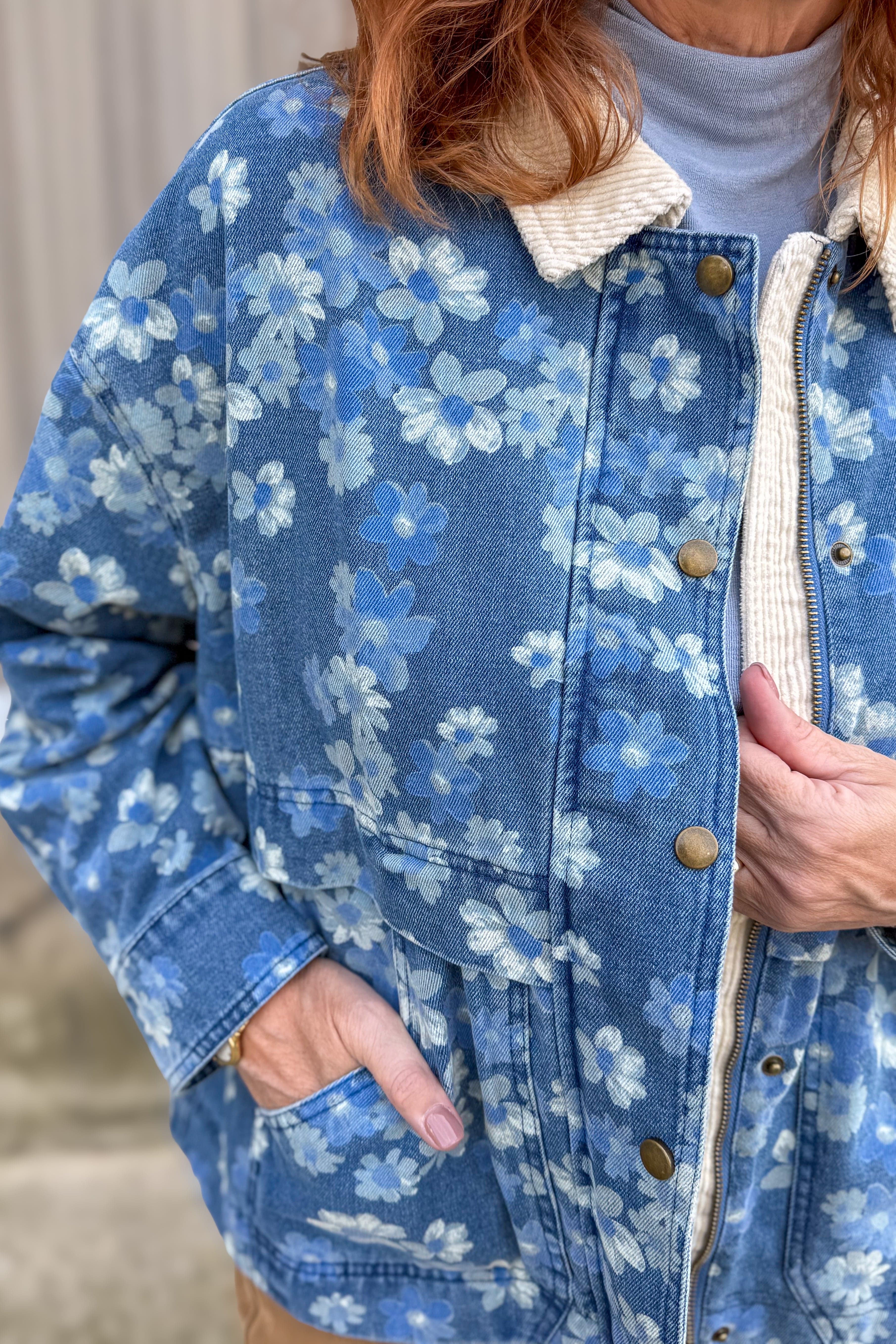 Floral Denim Coat Details