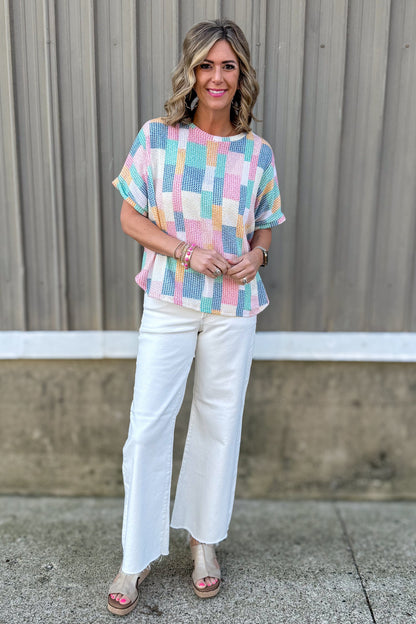 Coral & Teal Multicolor Dolman Top Styled