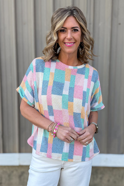 Coral & Teal Multicolor Dolman Top