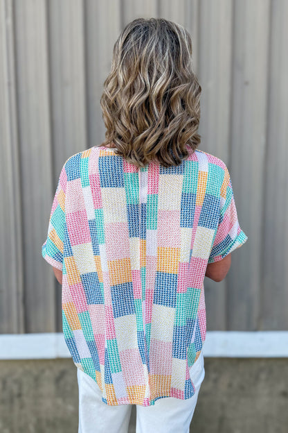 Coral & Teal Multicolor Dolman Top Back